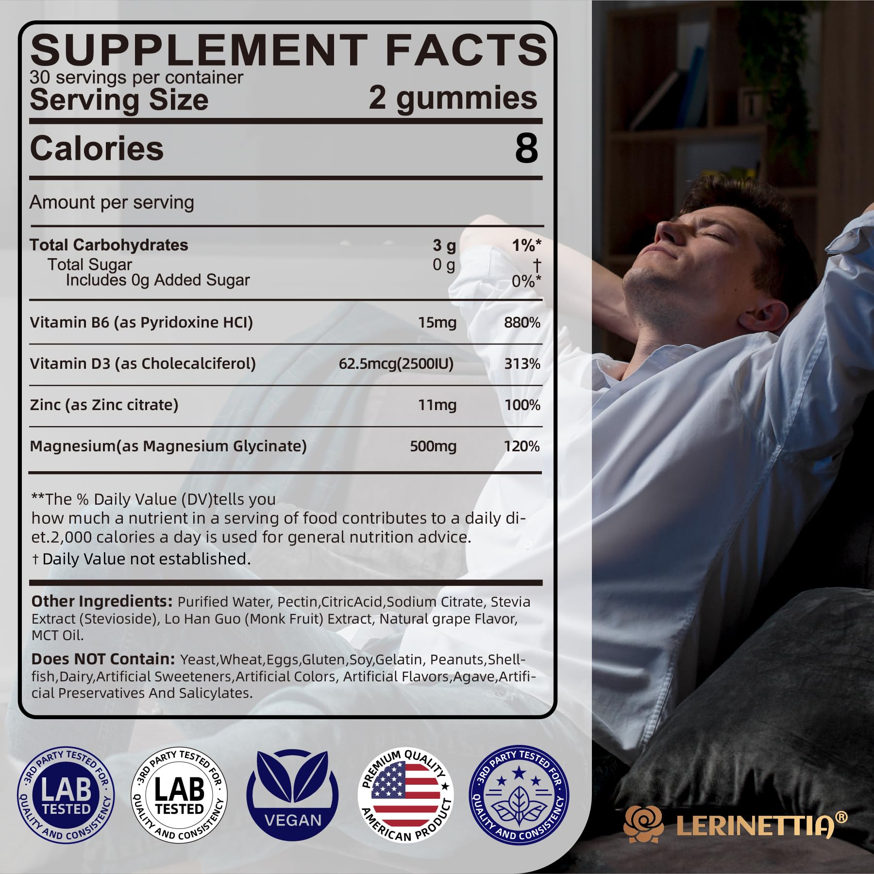 Magnesium Glycinate 500mg/250mg for Adults Teens - Plus D3,B6 & Zinc - Magnesium Glycinate Gummies,High Absorption - Support for Relaxation,Brain,Bone & Immunity Health - Sugar Free - 120Cts Lerinettia buy supplements canada