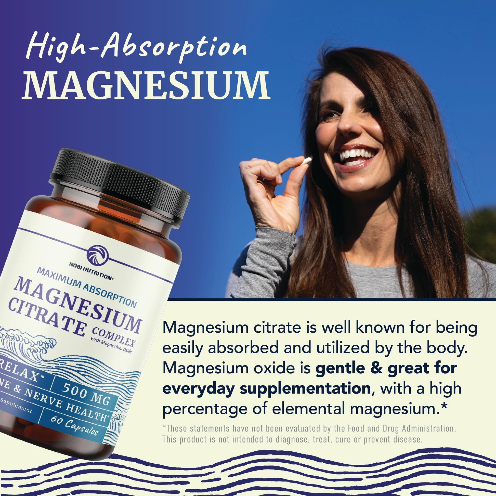 Magnesium Citrate Complex 500 MG for Calm & Relaxation | High Absorption Magnesium Supplement | Citrato de Magnesio | Constipation & Digestion Support Non-GMO Soy-Free | 60 Mag Citrate Capsules Nobi Nutrition buy supplements canada
