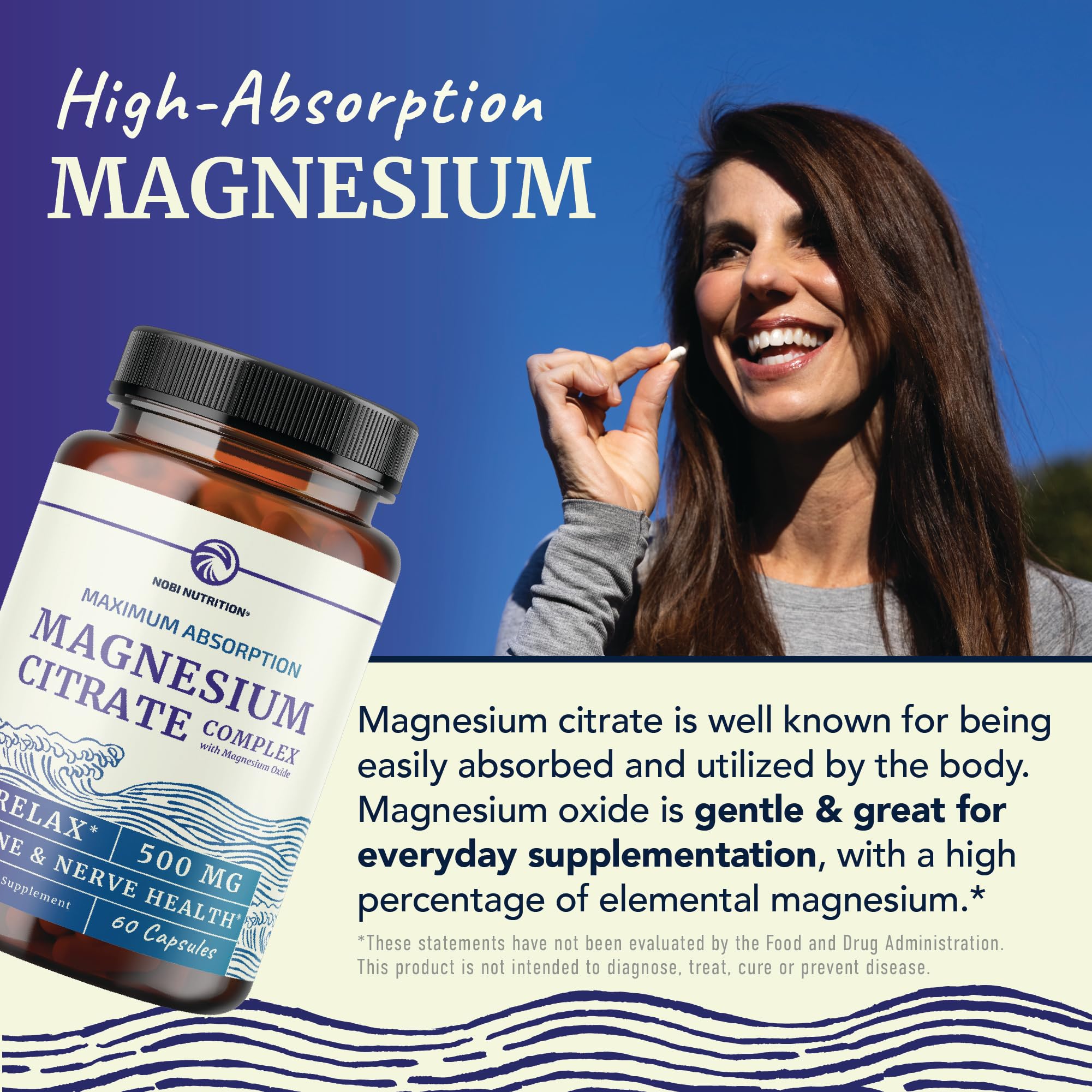 Magnesium Citrate Complex 500 MG for Calm & Relaxation | High Absorption Magnesium Supplement | Citrato de Magnesio | Constipation & Digestion Support Non-GMO Soy-Free | 60 Mag Citrate Capsules Nobi Nutrition buy supplements canada