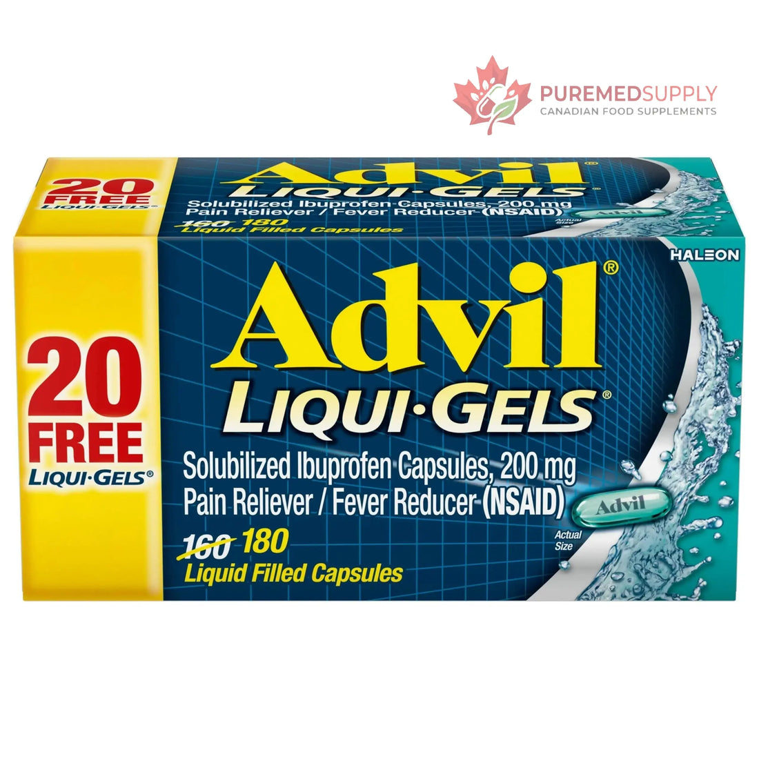 Advil Liqui-Gels Pain Reliever and Fever Reducer, Pain Medicine for Adults with Ibuprofen 200mg for Headache, Backache, Menstrual Pain and Joint Pain Relief - 180 Liquid Filled Capsules Advil buy supplements canada