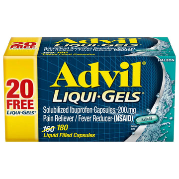 Advil Liqui-Gels Pain Reliever and Fever Reducer, Pain Medicine for Adults with Ibuprofen 200mg for Headache, Backache, Menstrual Pain and Joint Pain Relief - 180 Liquid Filled Capsules Advil buy supplements canada