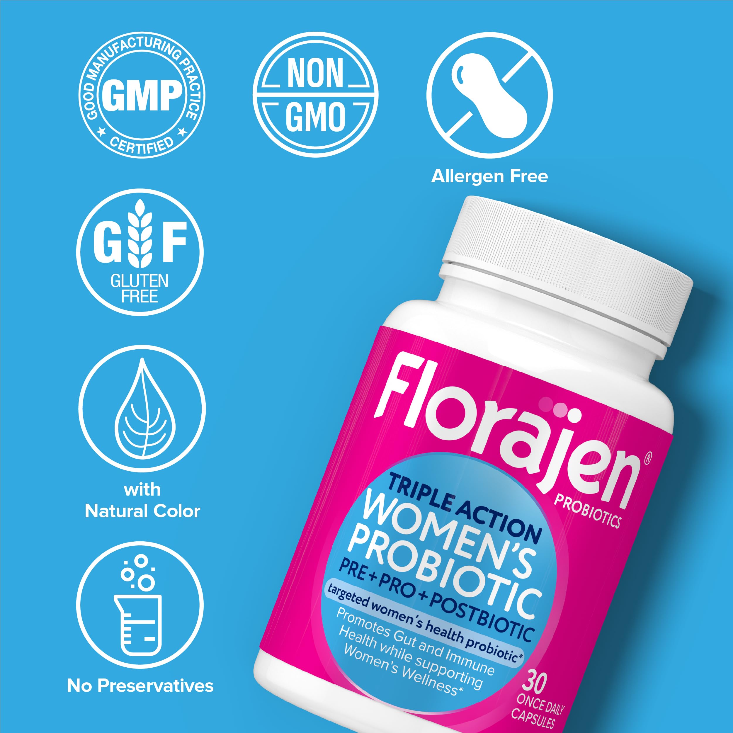 Florajen Women's Complete Triple-Action Prebiotic + Probiotic + Postbiotic for Digestive & Immune Support - Fast-Acting Relief from Constipation & Bloating - Gluten-Free - Vegan - Non-GMO - 30-Count Florajen buy supplements canada