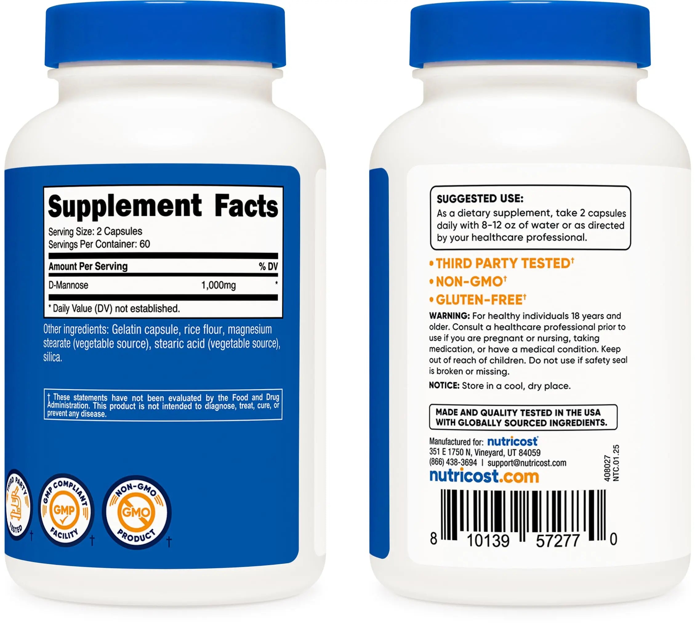 Nutricost D-Mannose 1000mg Per Serving, 120 Capsules - 500mg Per Capsule, Urinary Tract Health, Non-GMO and Gluten Free (Pack of 2) Nutricost buy supplements canada