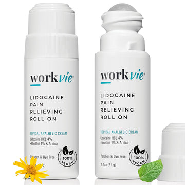 Workvie Lidocaine Roll On Pain Relief Cream 2pk Maximum Strength - Arnica, Menthol, Aloe Vera - Soothing Relief for Muscles and Joints - Sensitive Skin Friendly Workvie buy supplements canada