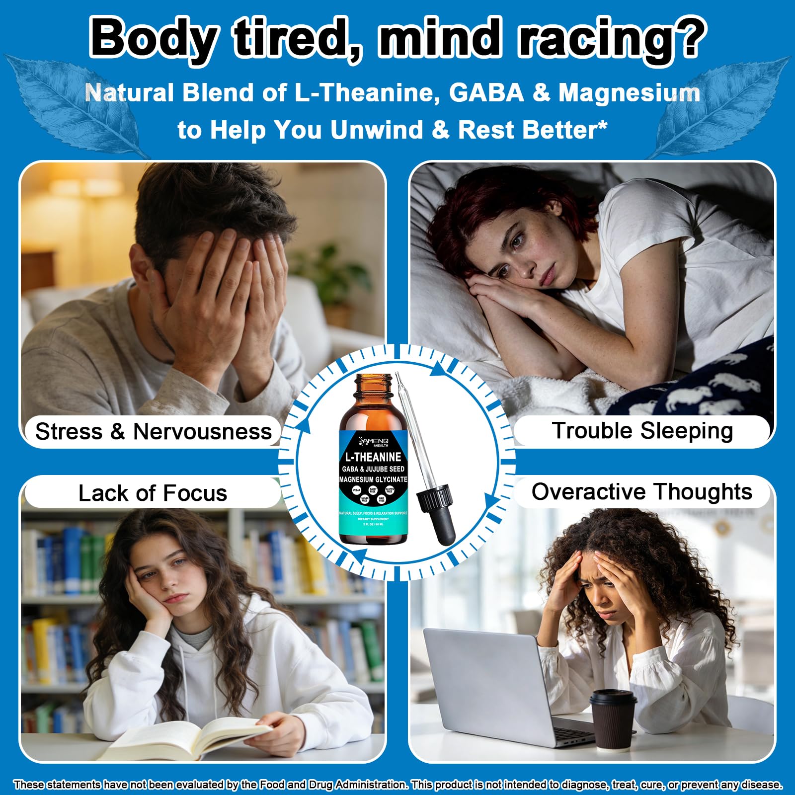 L Theanine Liquid Drops - Double Strength L-Theanine 200mg for Adults & Kids, Fast Absorption Gaba L-Theanine Supplements w. Magnesium & Jujube Seed for Nerve & Sleep, Relaxation & Mood Support丨Vegan AMENQ hHEALTH buy supplements canada