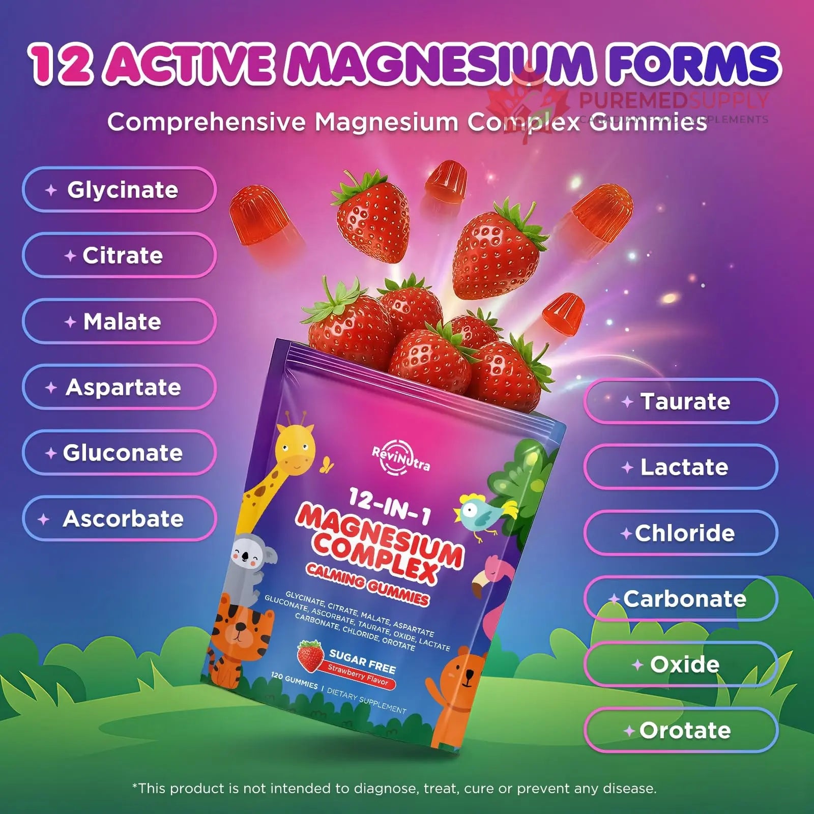 Magnesium Complex 700mg - 12 in 1 Magnesium Gummies with Glycinate, Citrate, Malate, Oxide, Taurate, Aspartate, Orotate - Supports Relaxation, Muscle & Heart - Sugar Free Strawberry 120 Count ReviNutra buy supplements canada