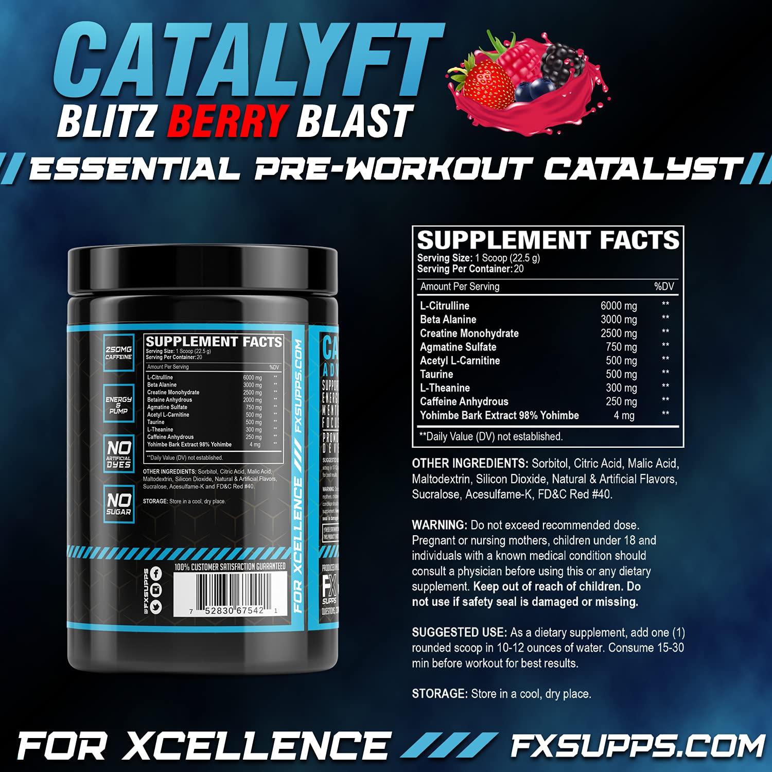 FX Supps Catalyft Pre-Workout PowderDrink for Men and Women Blitz Berry Blast Dietary FXSUPPS buy supplements canada