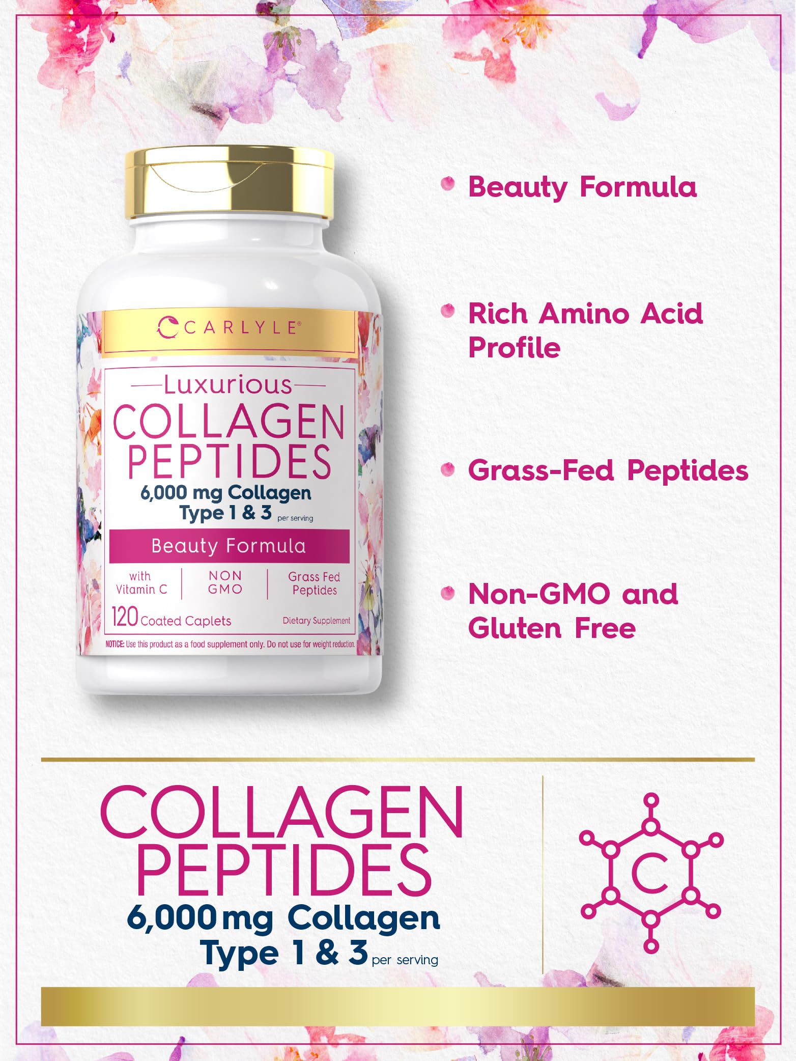 Carlyle Collagen with Vitamin C | 6000mg | 120 Caplets | Multi Collagen Peptide Pills Carlyle buy supplements canada