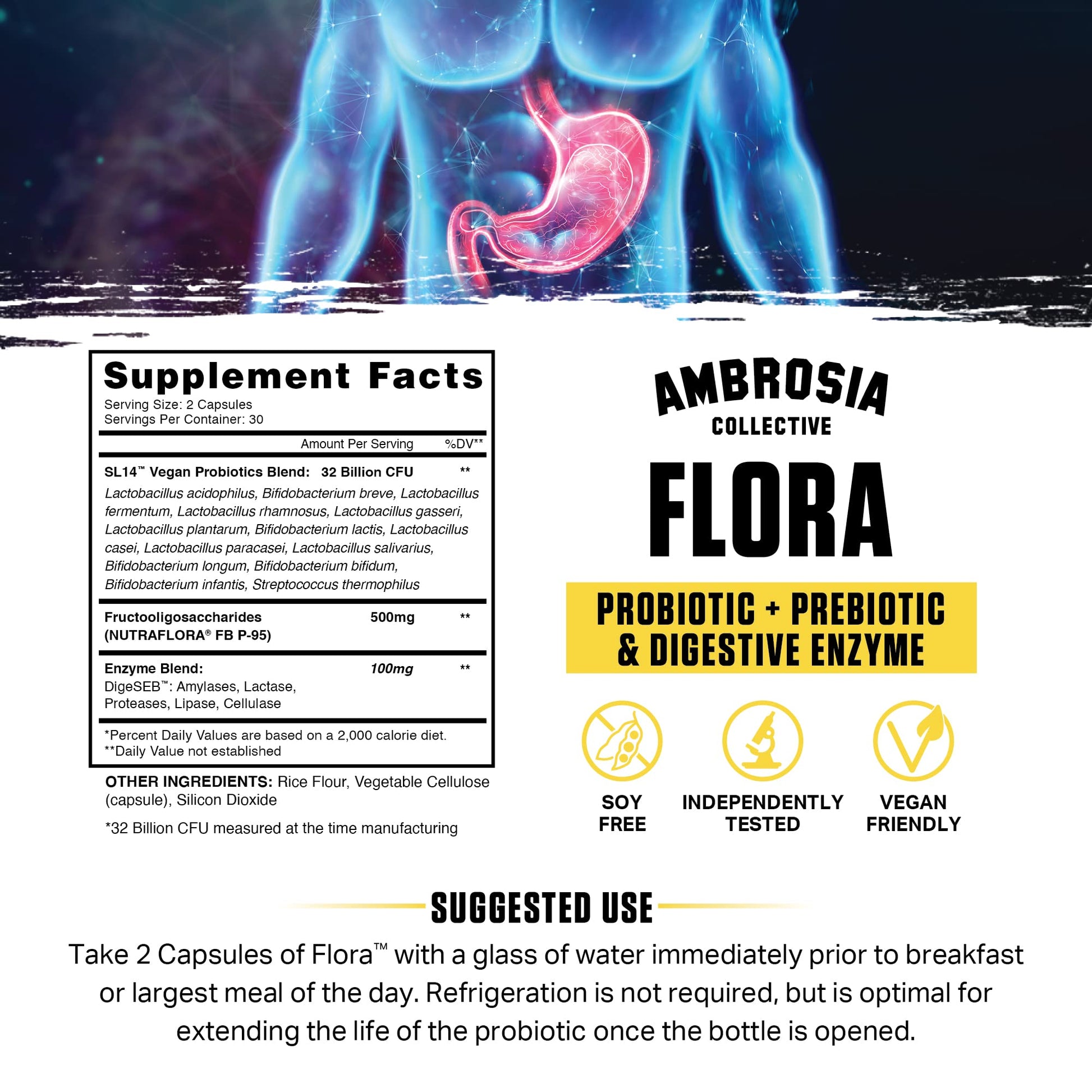 Ambrosia Flora Digestive Enzymes with Probiotics & Prebiotics | 32 Billion CFU Gut Health Supplement | Plant Based, Vegan Probiotic | 60 Veggie Capsules (30 Servings) Ambrosia buy supplements canada