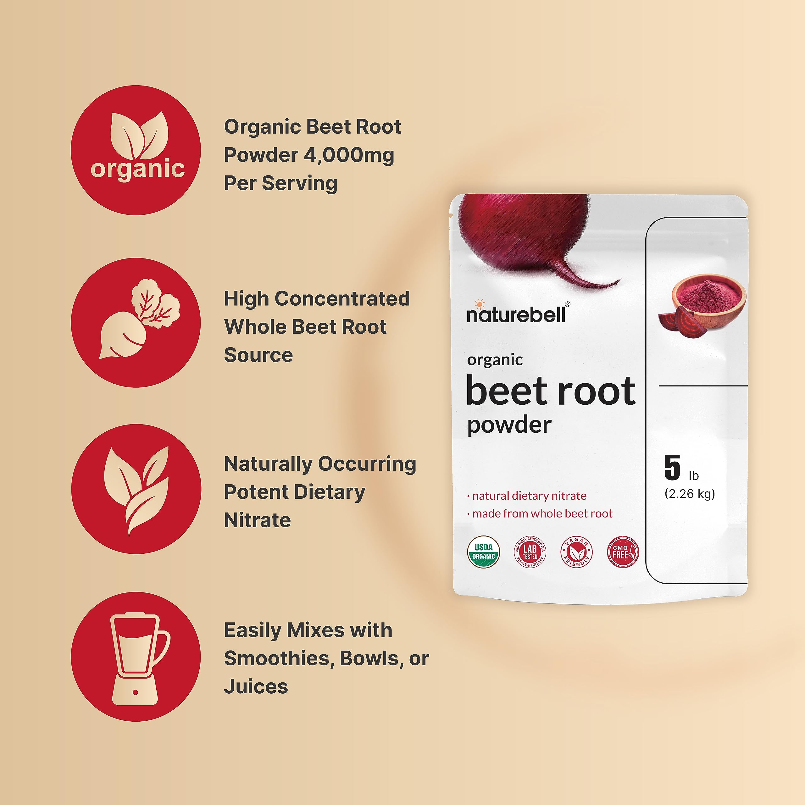 Organic Beet Root Powder 5Lbs | 4,000mg Per Serving – Concentrated Whole Beet Root NatureBell buy supplements canada
