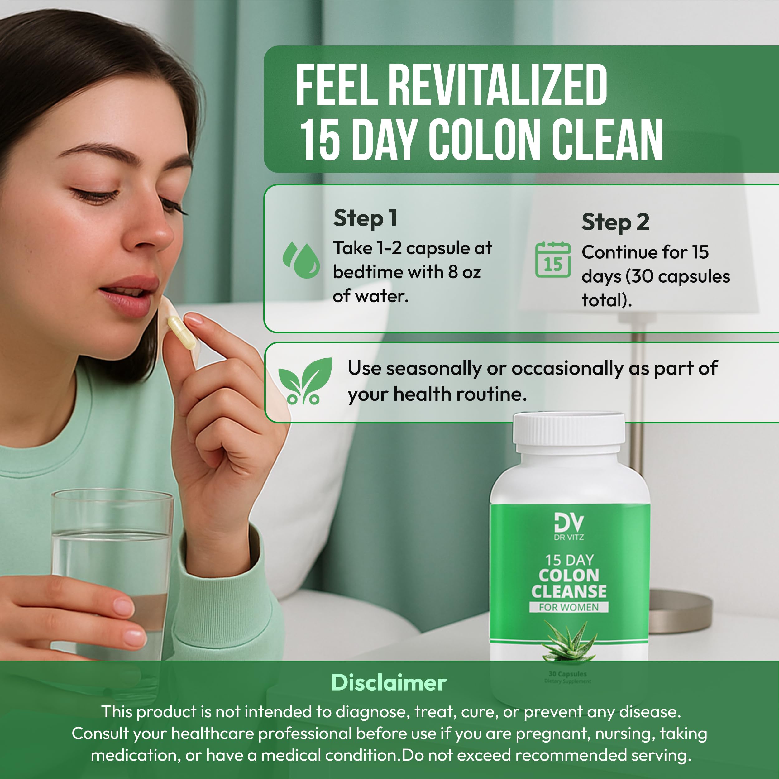 Dr Vitz 15 Day Colon Cleanse for Women – Natural Detox Pills with Herbs, Fiber & Probiotics – Bloating & Constipation Relief, Weight Loss & Gut Health Reset – 30 Capsules Dr Vitz buy supplements canada
