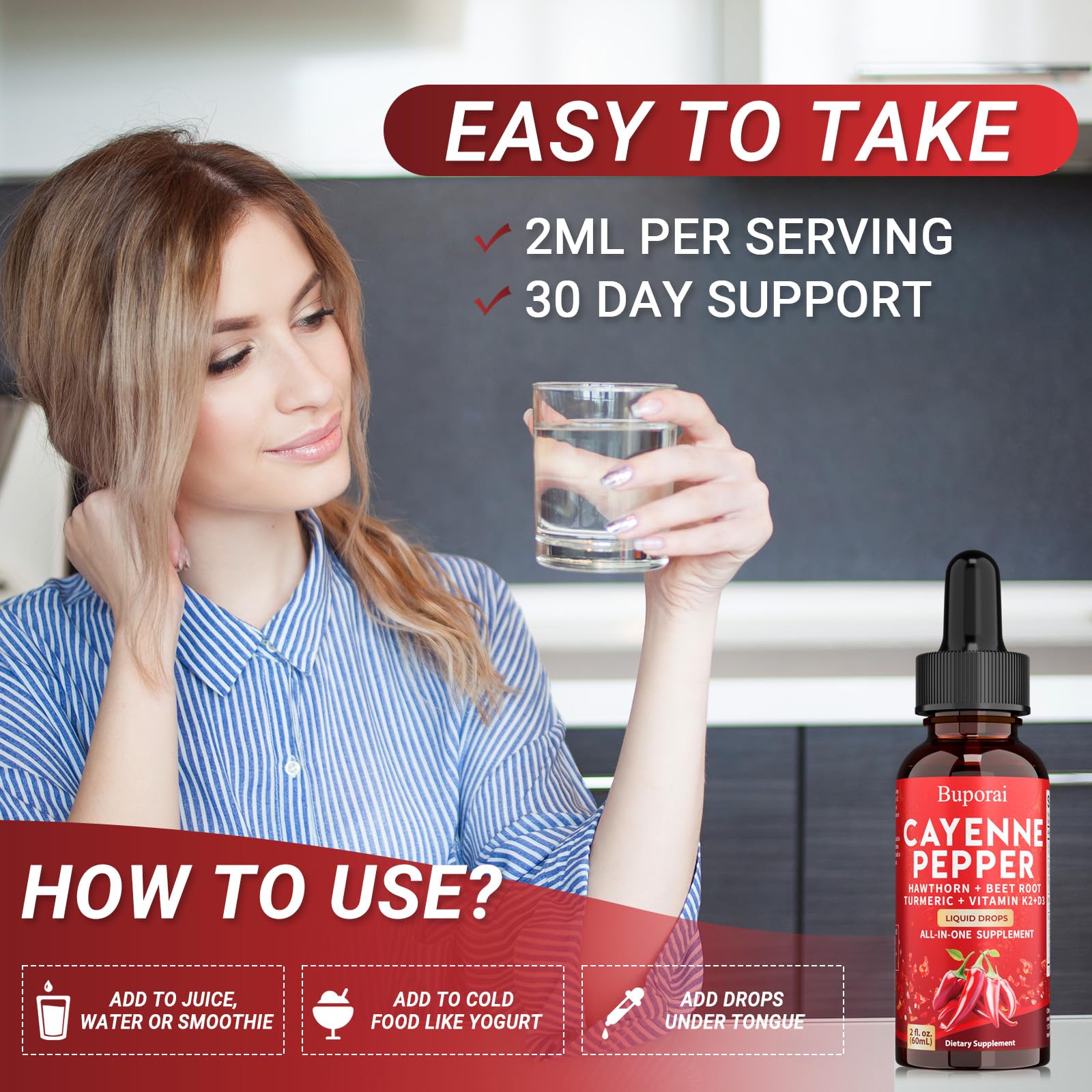 Buporai Cayenne Pepper Drops, Cayenne Pepper Extract Liquid Supplement for Overall Well-Being, 2 fl oz, Vitamin D3 K2 Beet Root Powder Buporai buy supplements canada