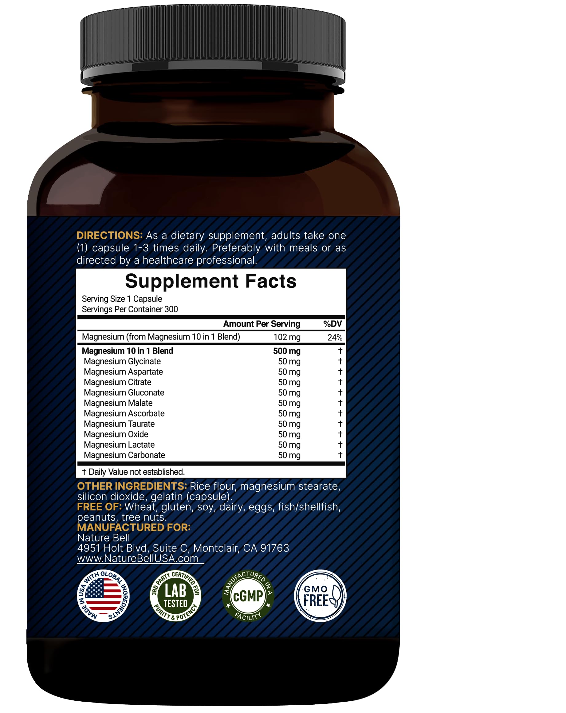 Magnesium Complex 500mg, 300 Capsules | 10-in-1 Magnesium Glycinate, Citrate, Malate & More | Chelated Form for Easy Absorption | Non-GMO NatureBell buy supplements canada
