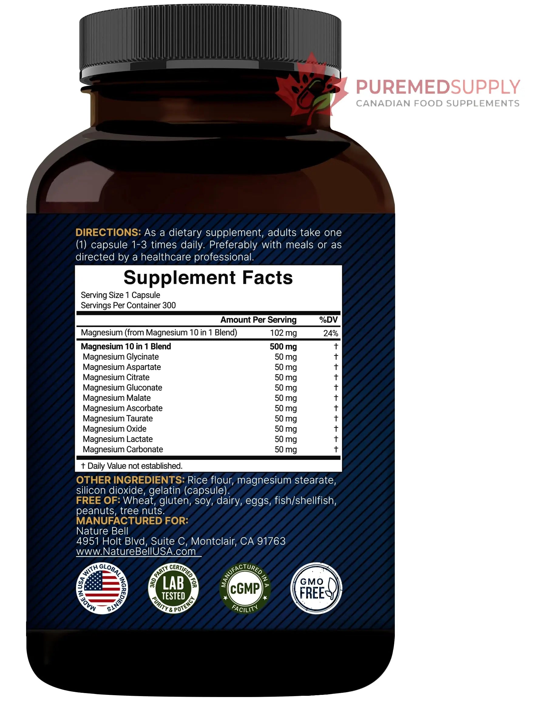 Magnesium Complex 500mg, 300 Capsules | 10-in-1 Magnesium Glycinate, Citrate, Malate & More | Chelated Form for Easy Absorption | Non-GMO NatureBell buy supplements canada