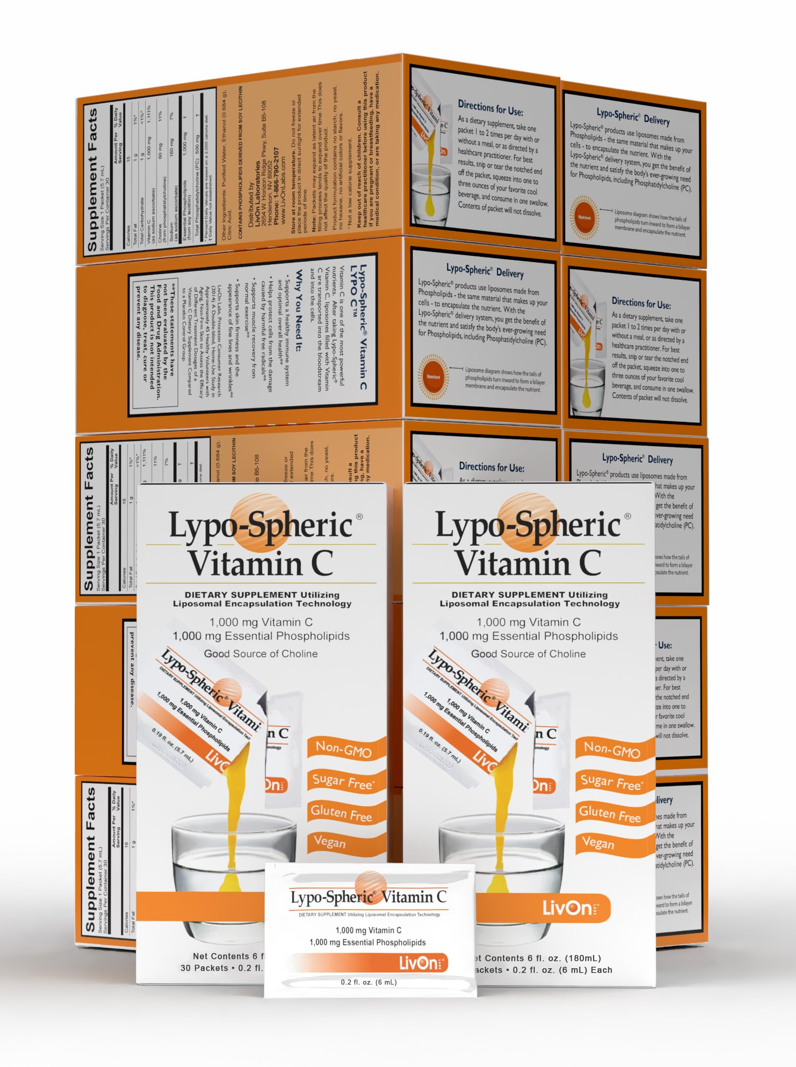 LivOn Laboratories - Lypo–Spheric Vitamin C – 1,000 mg Vitamin C & 1,000 mg Essential Phospholipids Per Packet – Liposome Encapsulated for Improved Absorption – Non–GMO - 12 Pack (360 Count) LivOn Laboratories buy supplements canada