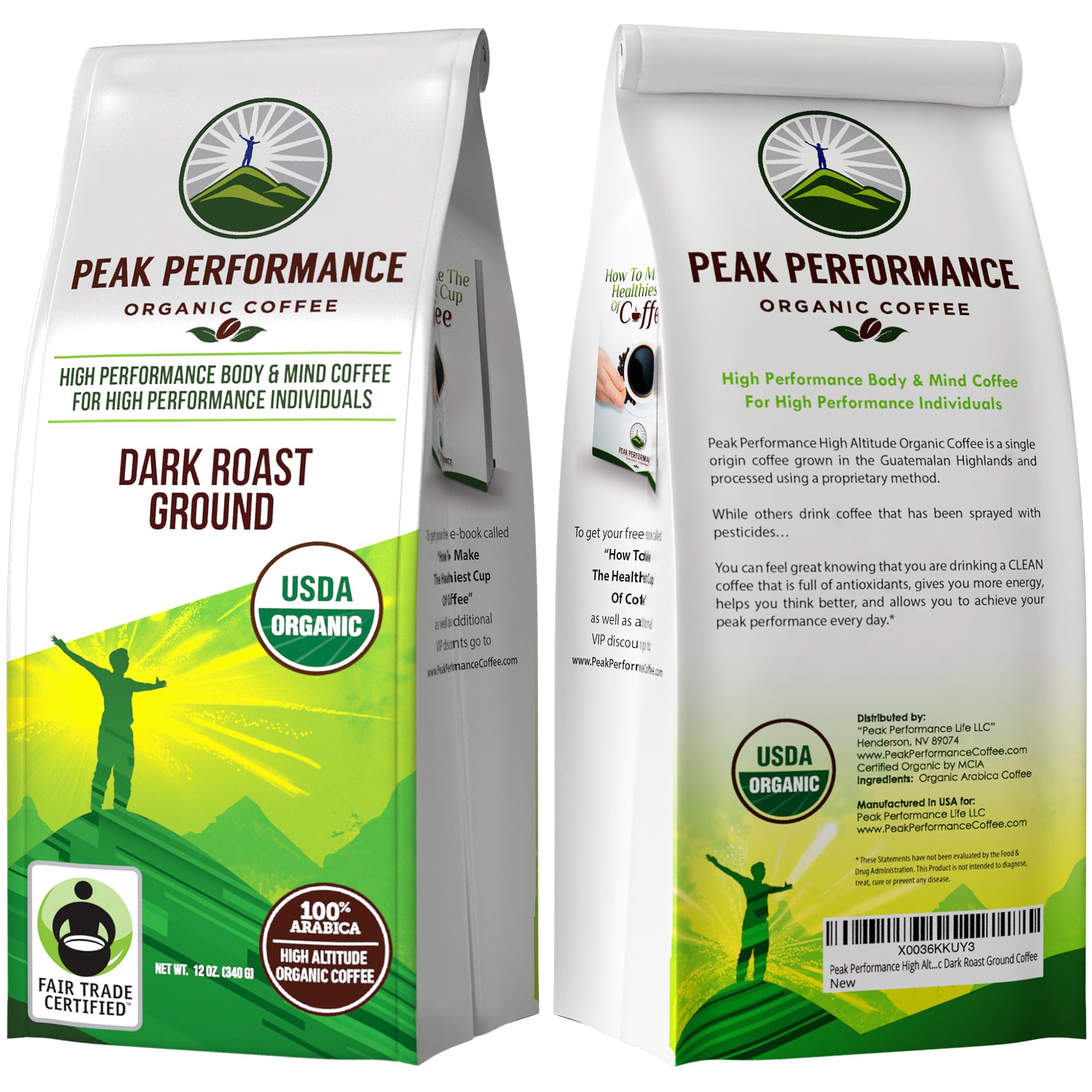 Peak Performance High Altitude Organic Coffee - Fair Trade, Low Acid, Non GMO, and Beans Full of Antioxidants - Dark Roast Smooth Tasting USDA Certified Organic Ground Coffee Bag 12 oz Peak Performance buy supplements canada