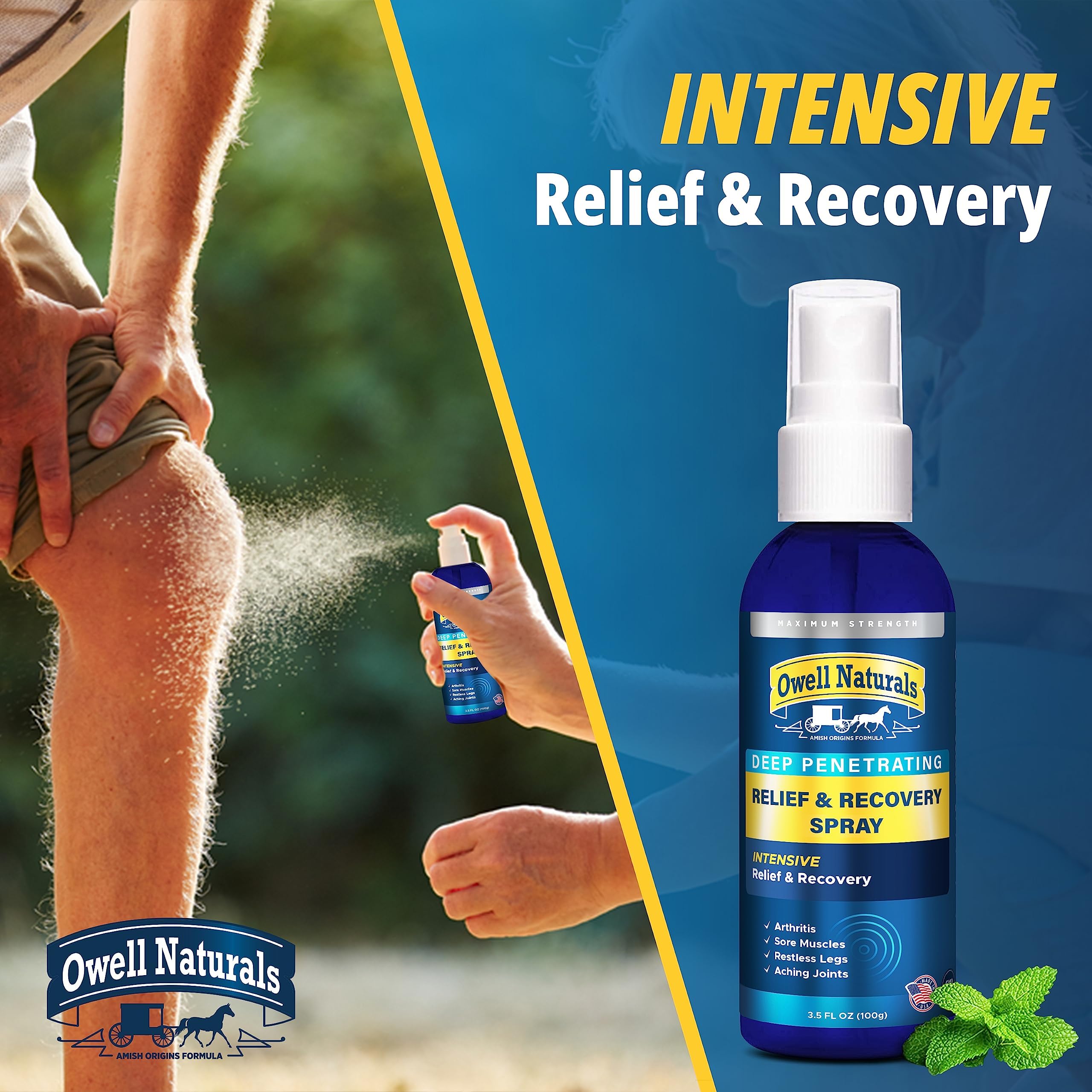 Amish Origins Deep Penetrating Pain Relief Liquid Spray - Fast-Acting, Natural Relief for Muscle Aches, Joint Pain, and Stiffness - 3.5 oz Spray Bottle Amish Origins buy supplements canada