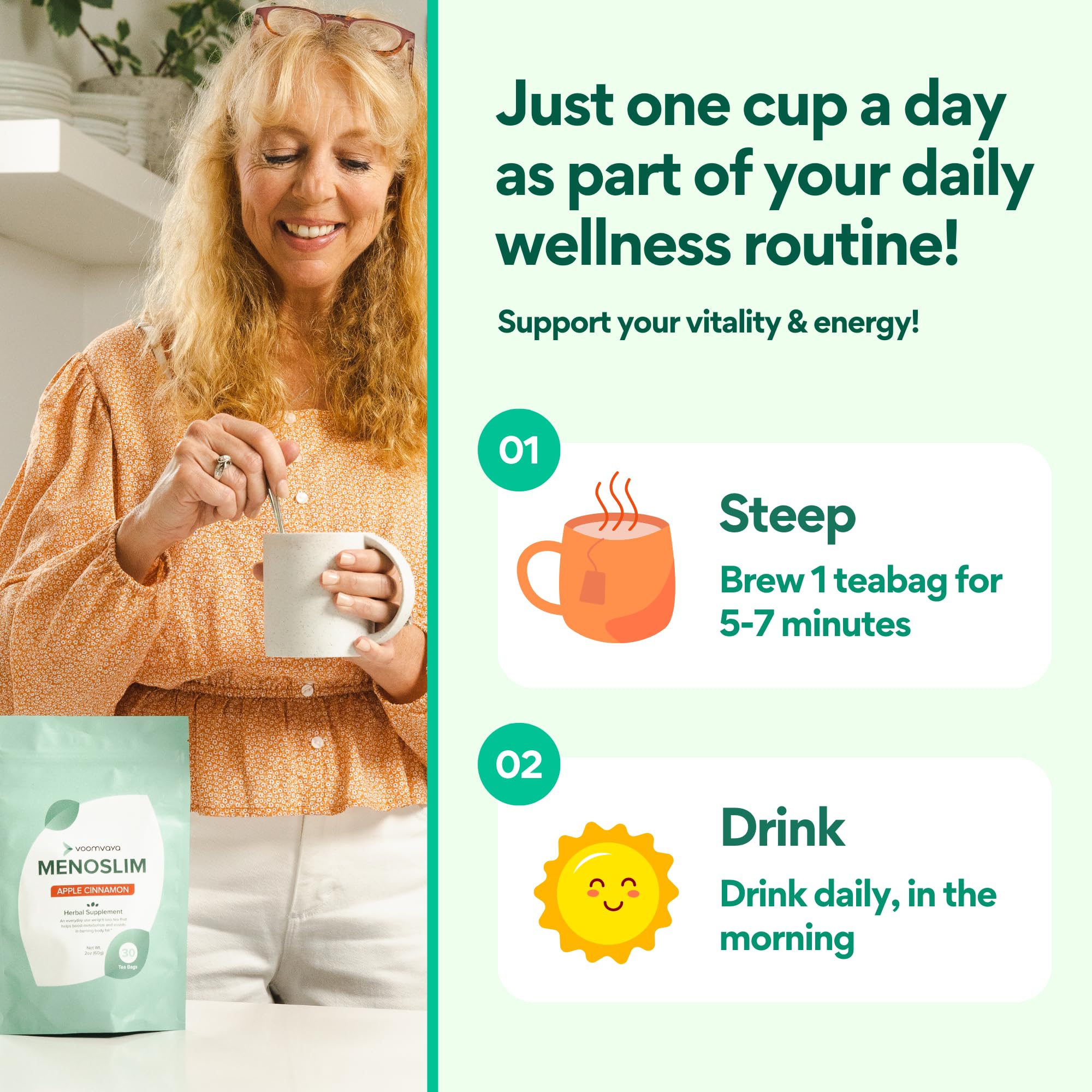 VoomVaya MenoSlim Tea – Menopause & Perimenopause Supplement for Women – Supports Healthy Metabolism & Overall Wellness – Acai Berry Flavor – 30 Tea Bags VoomVaya buy supplements canada