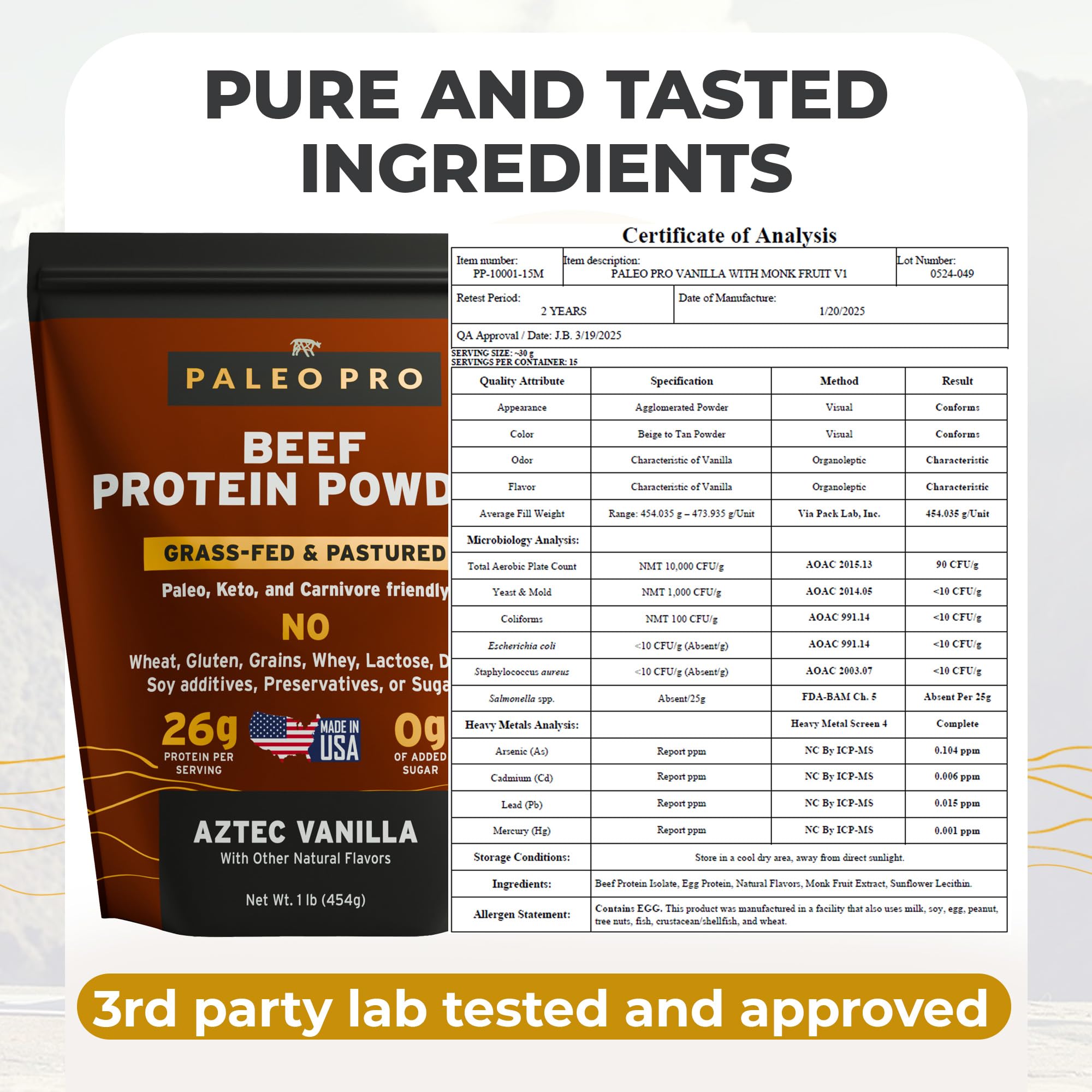 Paleo Pro 26G Beef Protein Powder - Grass Fed Protein Powder Isolate - Pure Animal Based Pastured & Cage-Free | Dairy & Gluten Free, Natural & Clean Proteins for Paleo & Keto - 15 Days Supply Vanilla Paleo Pro buy supplements canada