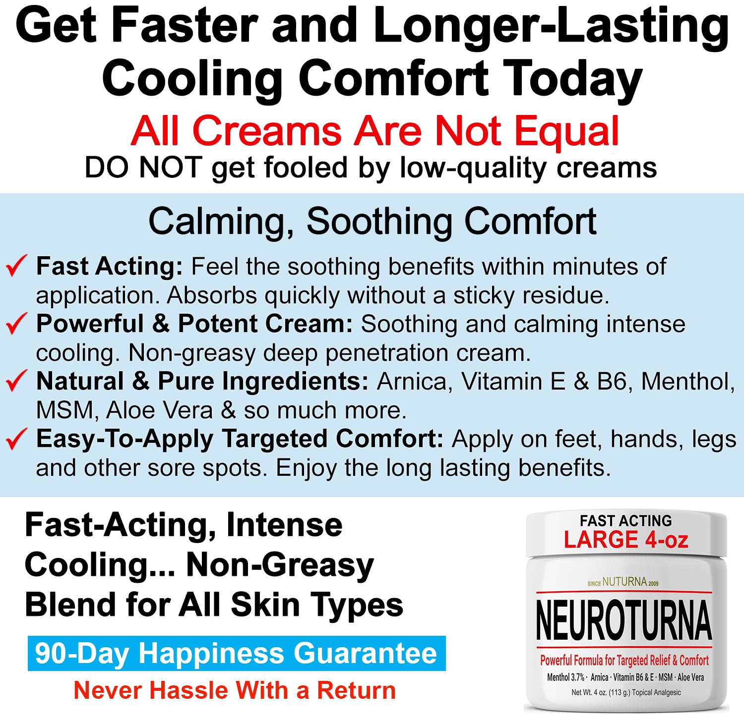 Nuturna Nerve Cream - Fast Acting Comfort for Feet, Hands, Legs & Toes - Ultra Strength Menthol, Arnica, Aloe Vera, MSM - Cooling Soothing Comfort - Non-Greasy, Paraben-Free - 4 oz Nuturna buy supplements canada