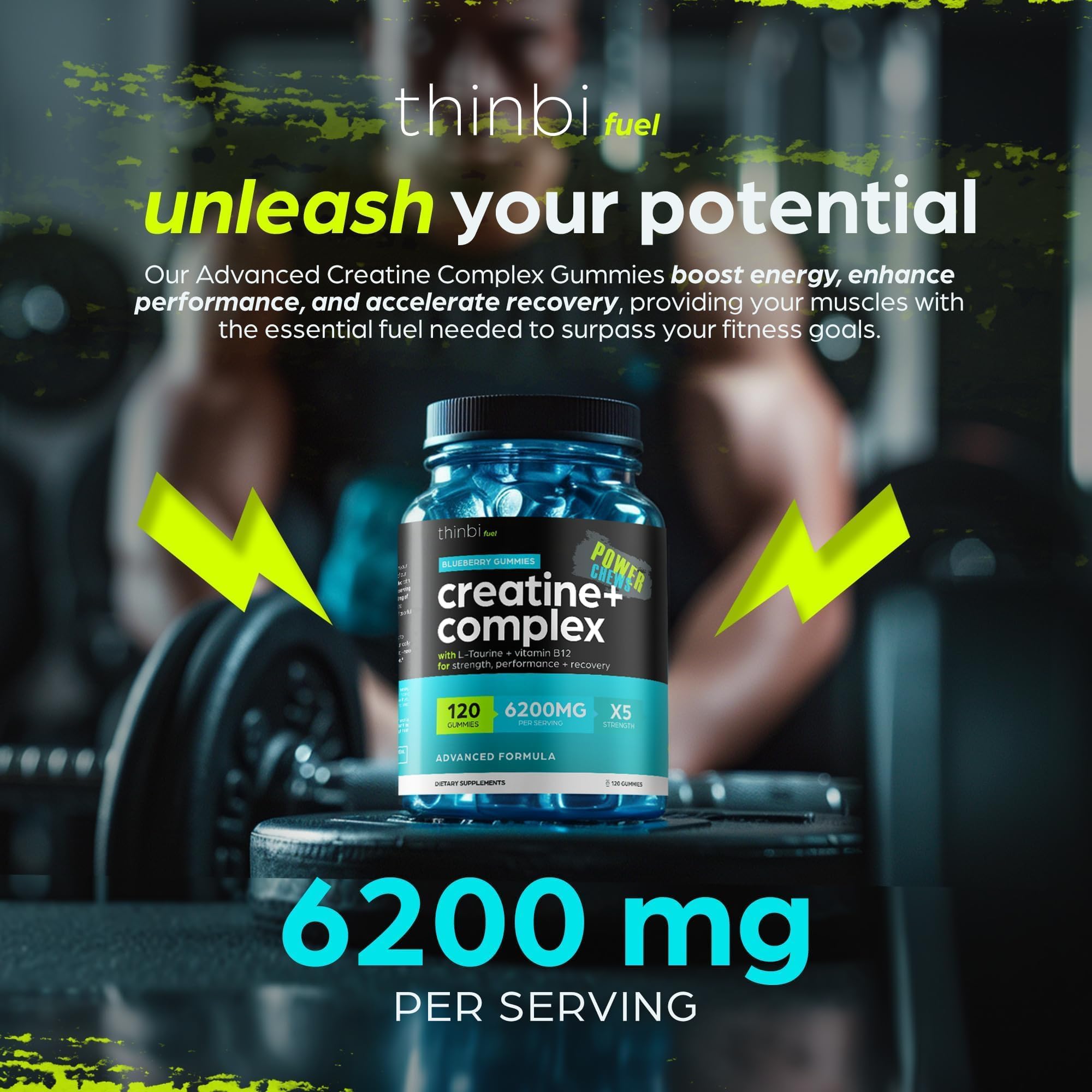 Creatine Monohydrate Gummies Complex 6200mg for Men & Women - 120 Gummies Advanced Formula W/L-Taurine + Vitamin B12 for Muscle Strength, Muscle Builder, Energy Boost Thinbi buy supplements canada