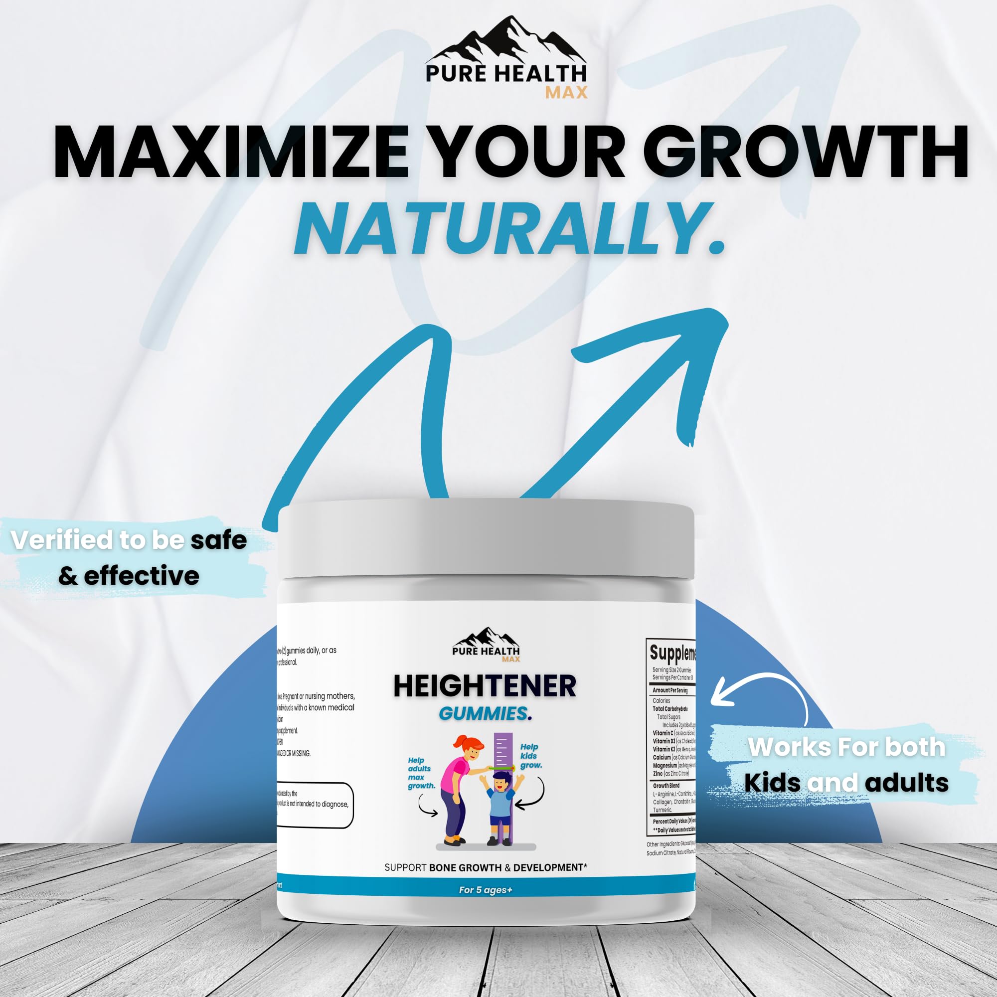 Heightener Gummies - Natural Height Growth Supplement for Kids, Teens and Adults to Increase Bone Strength and Grow Tall | Height Maximizer Pills with L-Arginine, Calcium & Zinc | 60 Gummy PURE HEALTH MAX buy supplements canada