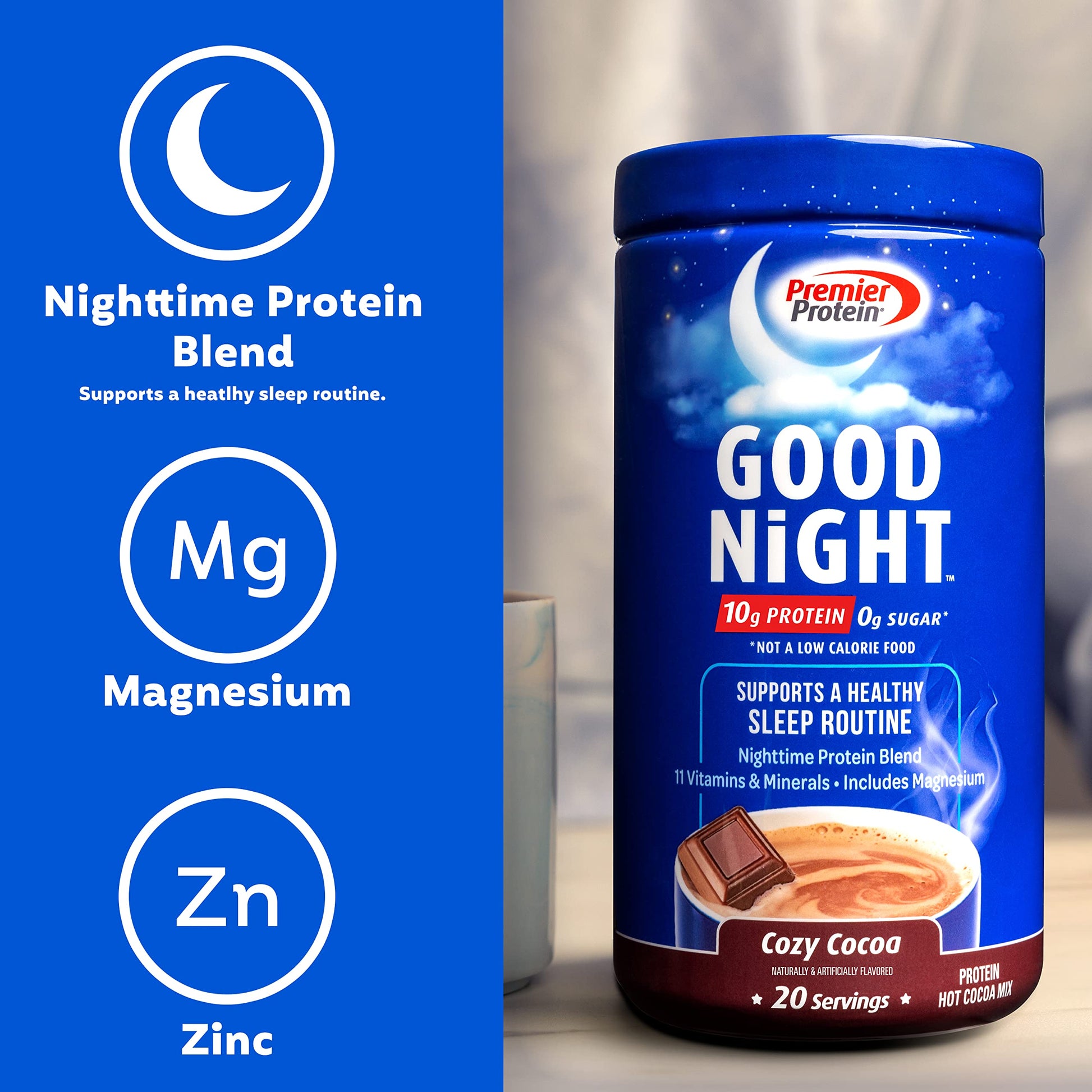 Premier Protein Good Night Protein Powder, Hot Cocoa Mix, 10g Protein, 0g Sugar Premier Protein buy supplements canada