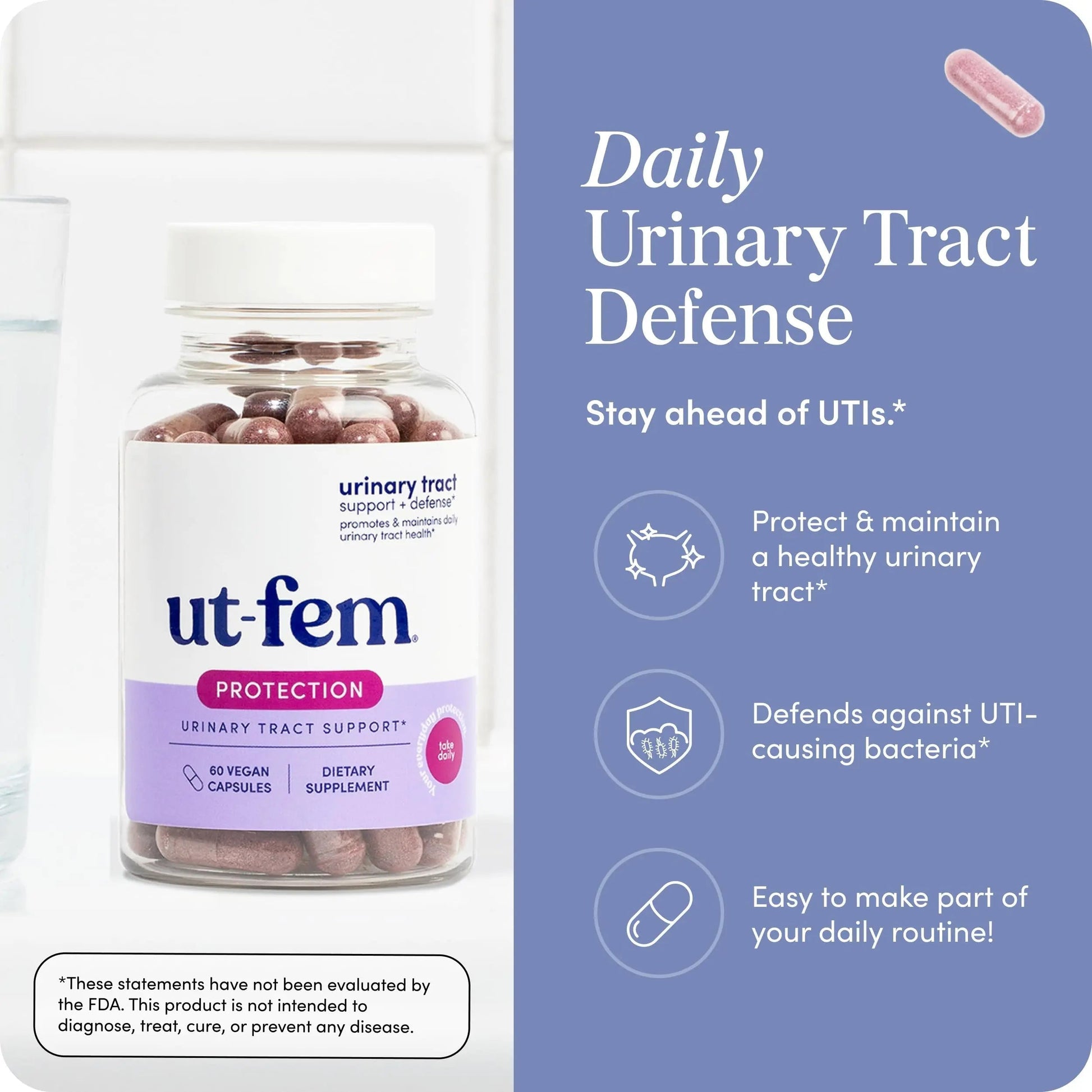 UT-Fem Protection - Urinary Tract Defense for Women, 3-in-1 Daily Defense Formula to Protect Urinary Tract Health, D-Mannose, Cranberry + Hibiscus, Natural Supplement - 60 Vegan Capsules UT-Fem buy supplements canada