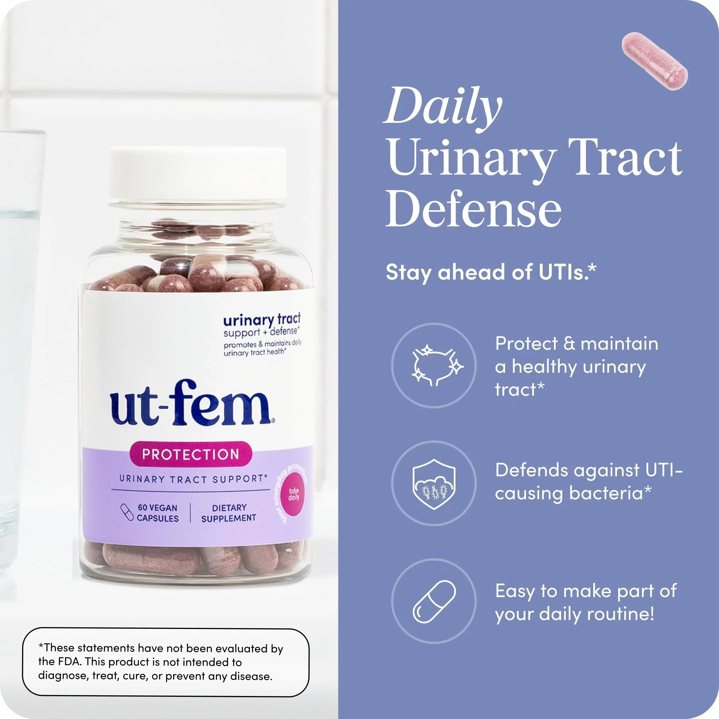 UT-Fem Protection - Urinary Tract Defense for Women, 3-in-1 Daily Defense Formula to Protect Urinary Tract Health, D-Mannose, Cranberry + Hibiscus, Natural Supplement - 60 Vegan Capsules UT-Fem buy supplements canada