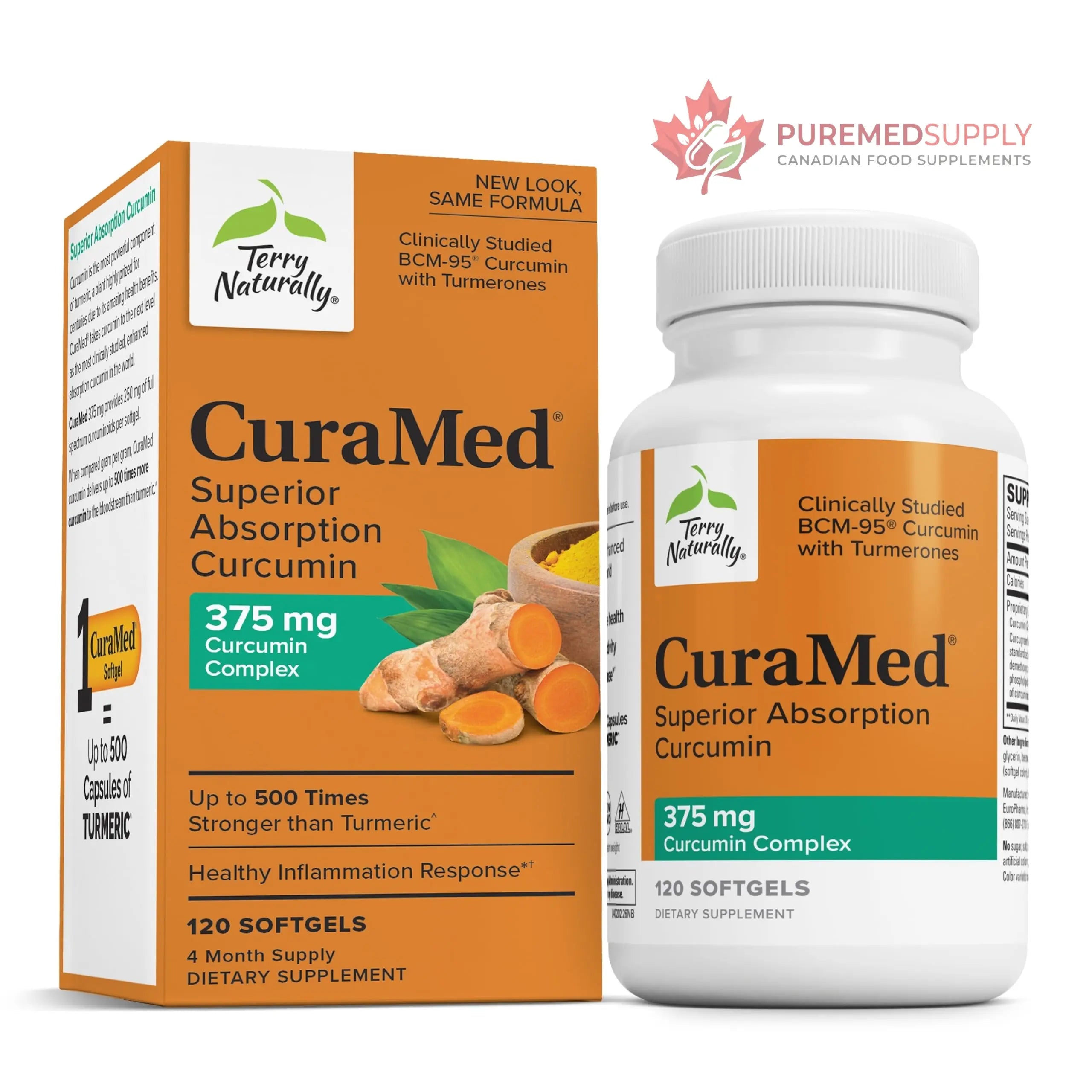 Terry Naturally CuraMed 375mg - Antioxidant Supplement for Brain & Immune Health Support - Dietary Supplement with Curcumin & Turmeric Essential Oil - Herbal Liver Support - 120 Softgels Terry Naturally buy supplements canada