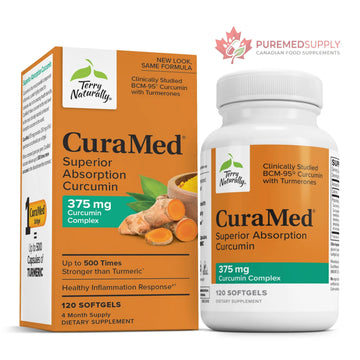 Terry Naturally CuraMed 375mg - Antioxidant Supplement for Brain & Immune Health Support - Dietary Supplement with Curcumin & Turmeric Essential Oil - Herbal Liver Support - 120 Softgels Terry Naturally buy supplements canada