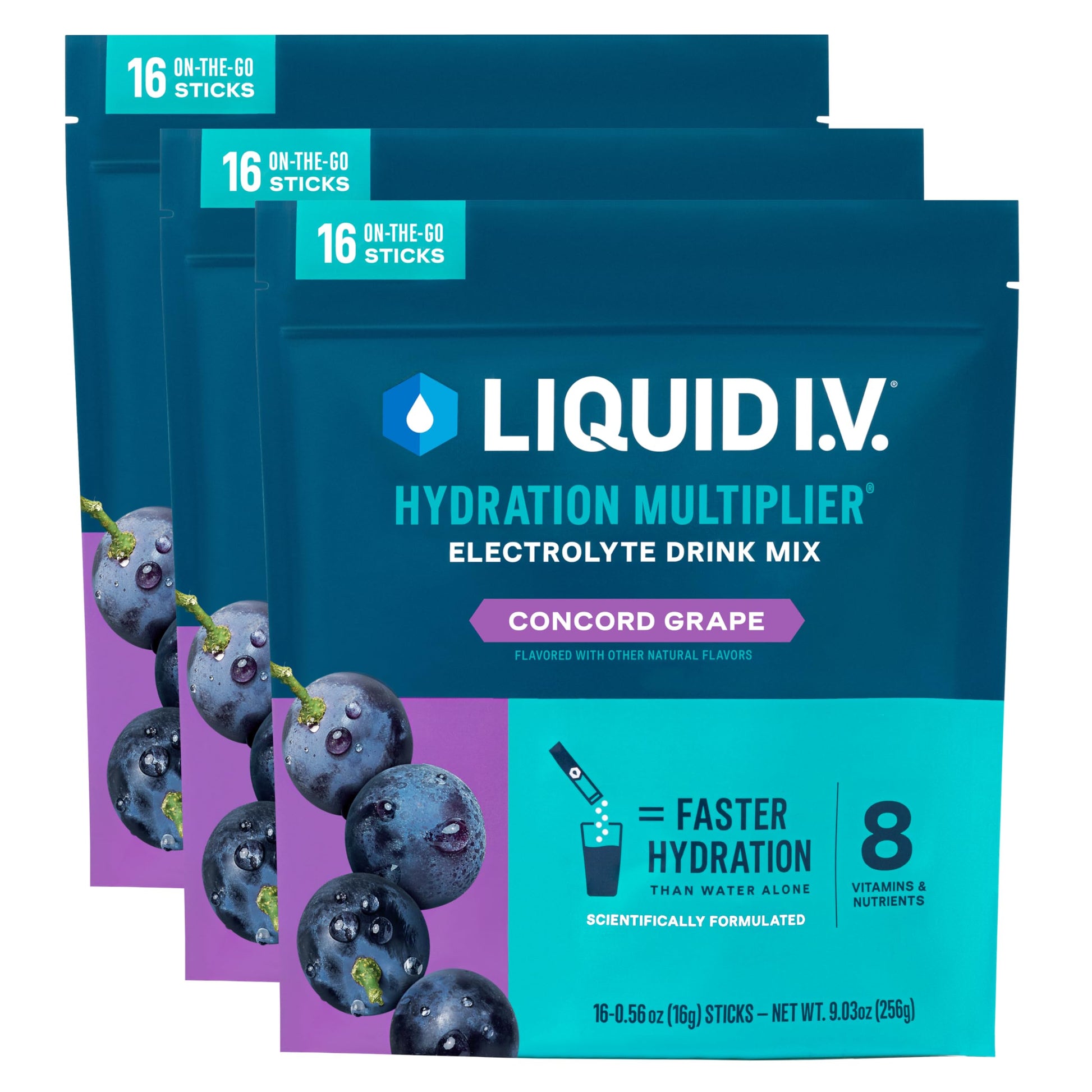 Liquid I.V.® Hydration Multiplier - Concord Grape | Electrolyte Powder Drink Mix | 3 Pack (48 Servings) Liquid I.V. buy supplements canada