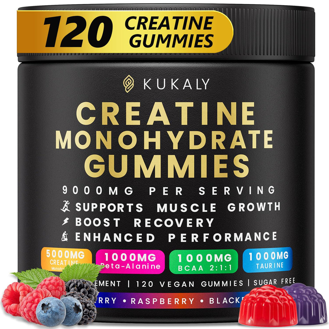 KUKALY Creatine Monohydrate Gummies for Men & Women, 9000MG Creatine Gummies Sugar Free - Mixed Flavored with L-Taurine, BCAA 2:1, B12 B6 for Boost Strength ZyterX buy supplements canada