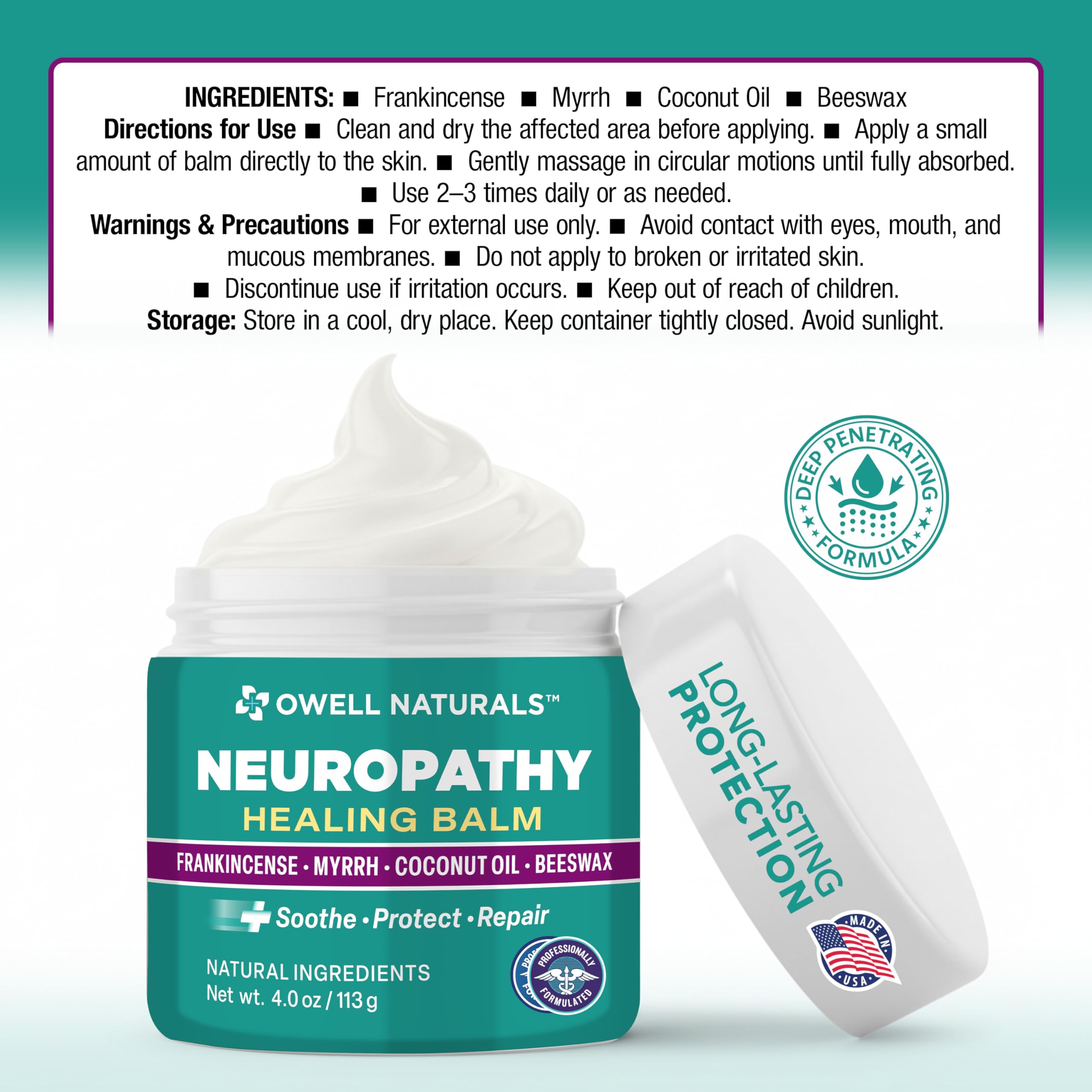Owell Naturals Neuropathy Balm for Feet, Muscles & Joints – Long Lasting Comfort Formula with Frankincense, Myrrh, Coconut Oil, Beeswax – Fast Absorbing Botanical Skin Care, 2 oz Owell Naturals buy supplements canada