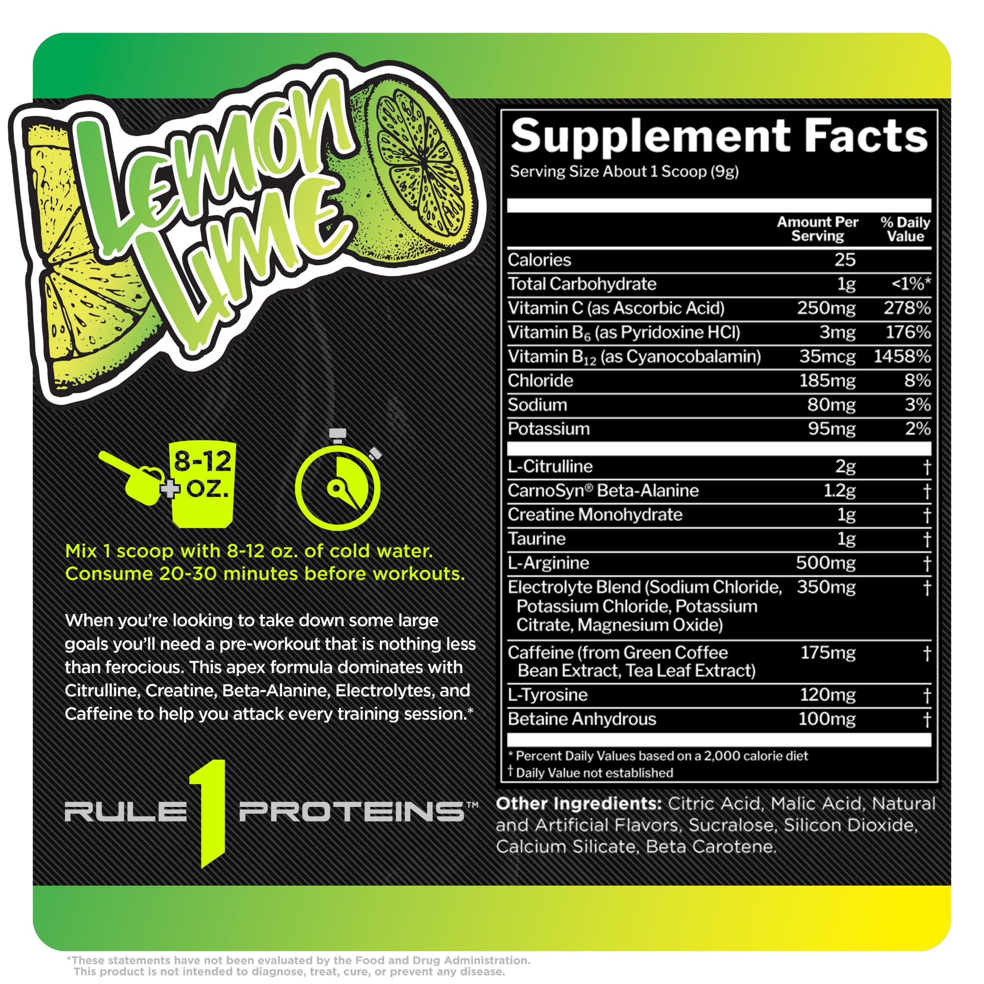 Rule 1 R1 Roar, Lemon Lime - 9.52 oz - Pre-Workout Powder - with Creatine, Beta-Alanine Rule 1 Proteins buy supplements canada