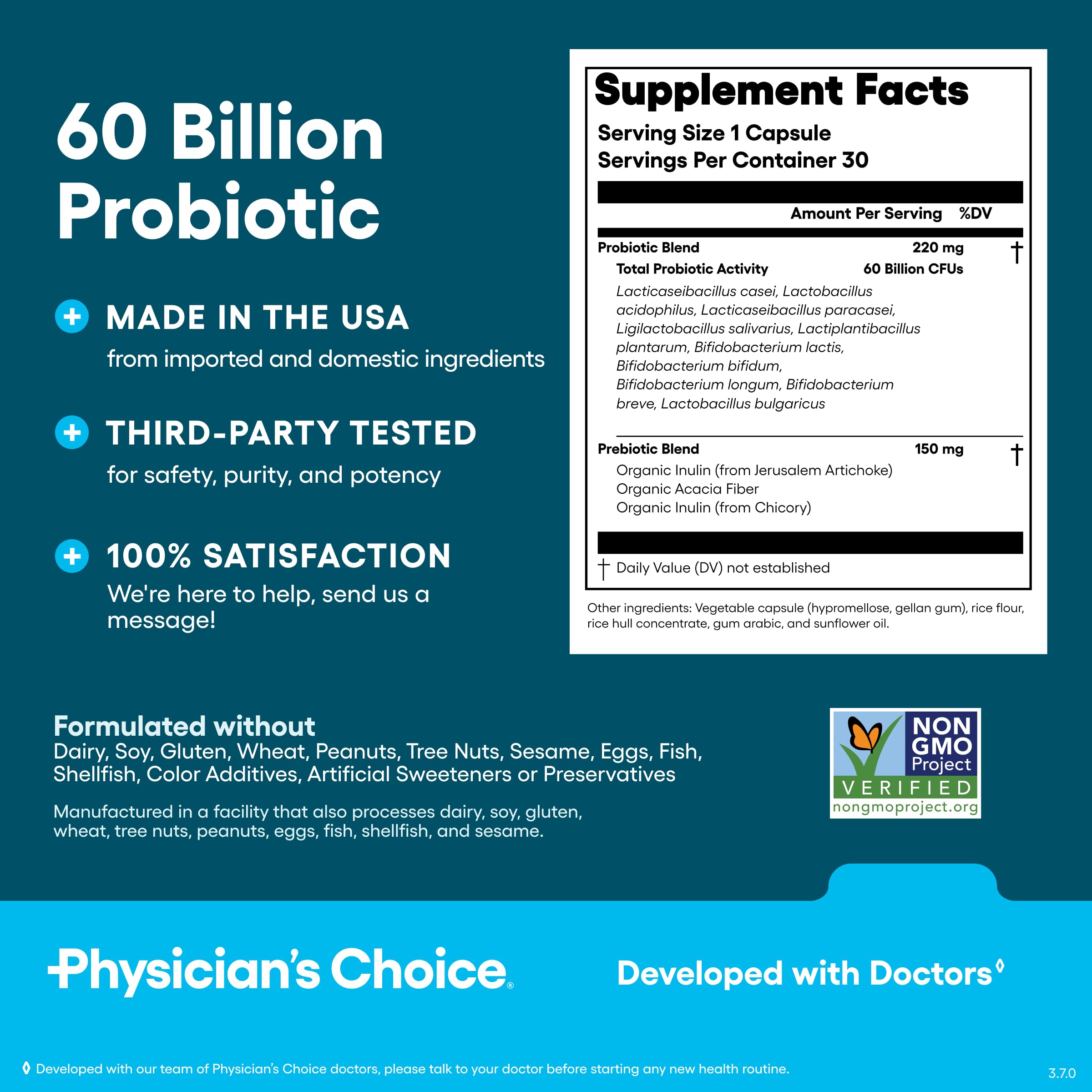 Physician's CHOICE Probiotics 60 Billion CFU - 10 Strains + Organic Prebiotics - Immune, Digestive & Gut Health - Supports Occasional Constipation, Diarrhea, Gas & Bloating - for Women & Men - 30ct Physician's CHOICE buy supplements canada