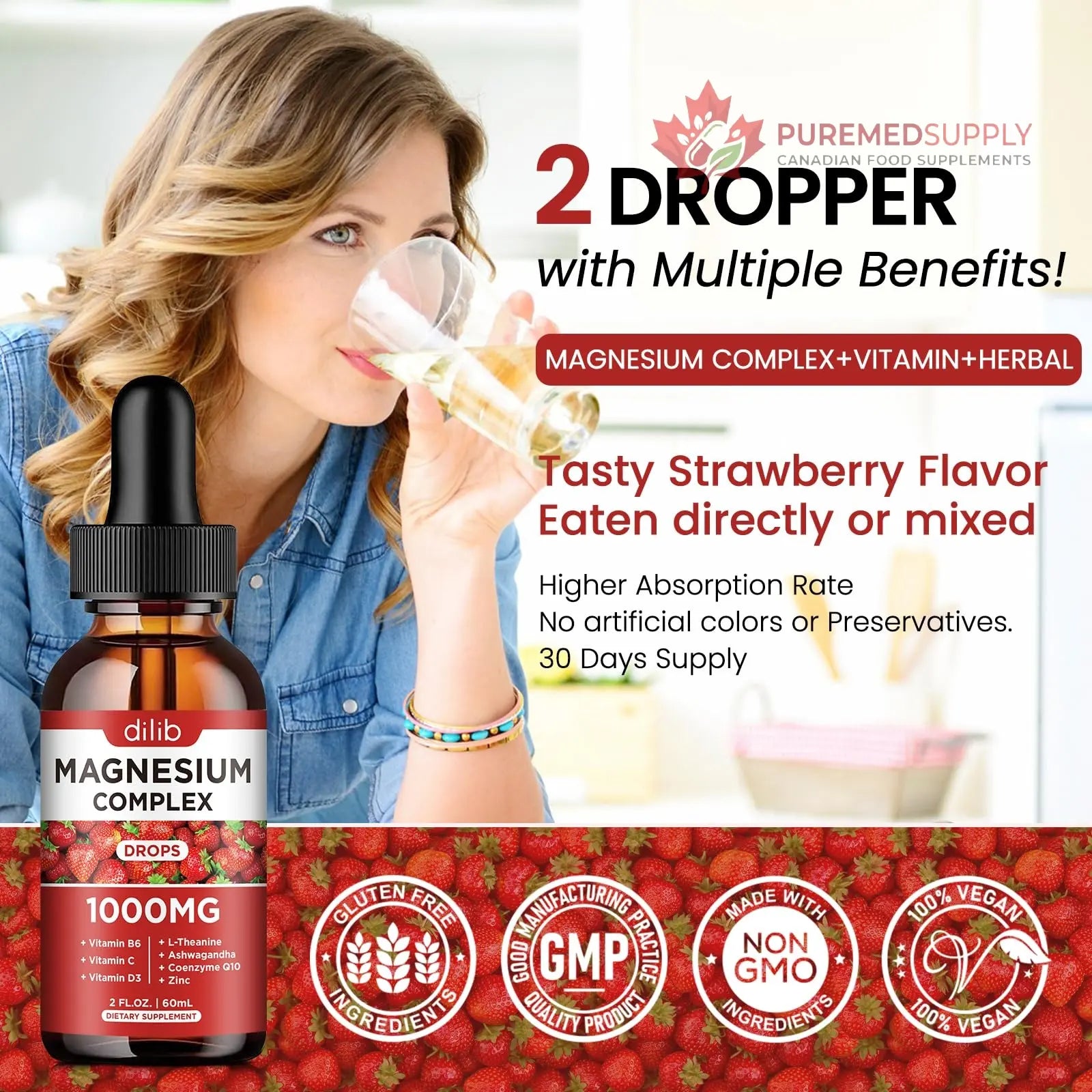 Triple Magnesium Complex Supplement, Magnesium Glycinate, Blend, Citrate Liquid Drops 1000mg with Ashwagandha, CoQ10, Vitamin B6, C, D, Zinc -Support Calm Stress Relief, Bone, Muscle, Mood Vegan dilib buy supplements canada