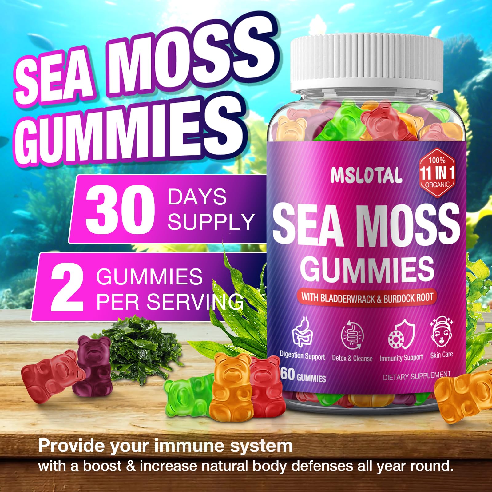 MSLOTAL Irish Sea Moss Gummies with Black Seed Oil, Ashwagandha Bladderwrack and Burdock Root, Organic Sea Moss Gummies for Women and Men with Shilajit, Immune Support, Vegan, 120 Gummies Totalss MSLOTAL buy supplements canada
