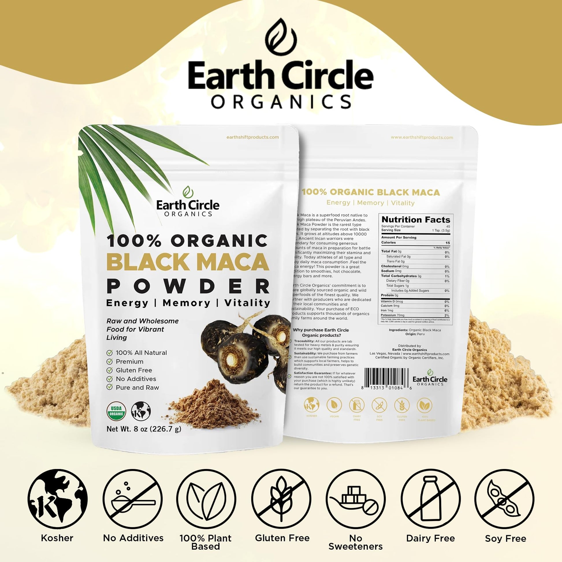 Organic Black Maca Peruvian Root Powder | Black Maca Root for Men | Natural Supplement | Essential Vitamins, Minerals & Fatty Acids Improved Energy | Immune Support (8oz, Pack of 1) Earth Circle Organics buy supplements canada