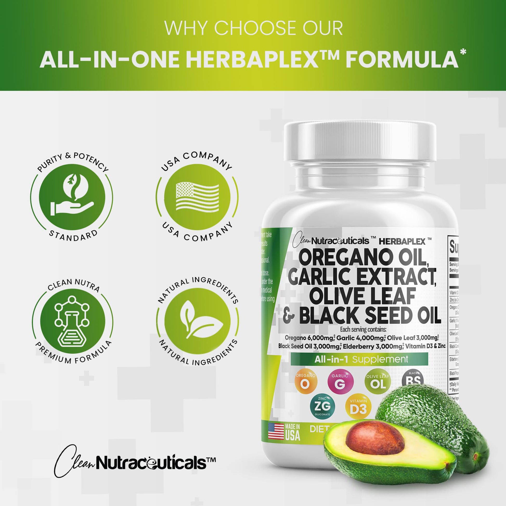 Oregano Oil 6000mg Garlic Extract 4000mg Olive Leaf 3000mg Black Seed Clean Nutraceuticals buy supplements canada