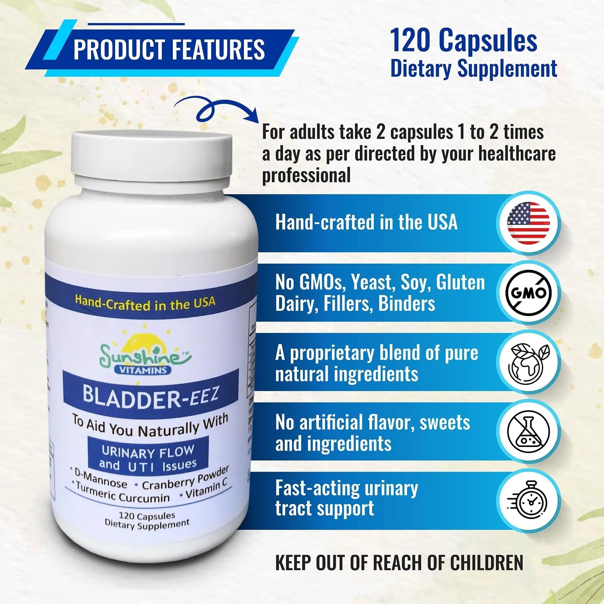 Sunshine Vitamins Bladder-EEZ | All-Natural Bladder Infection UTI Relief Support for Women with D-Mannose | Urinary Tract Infection Health with Immune System Support (1 Bottle of 120 Capsules) Sunshine Vitamins buy supplements canada