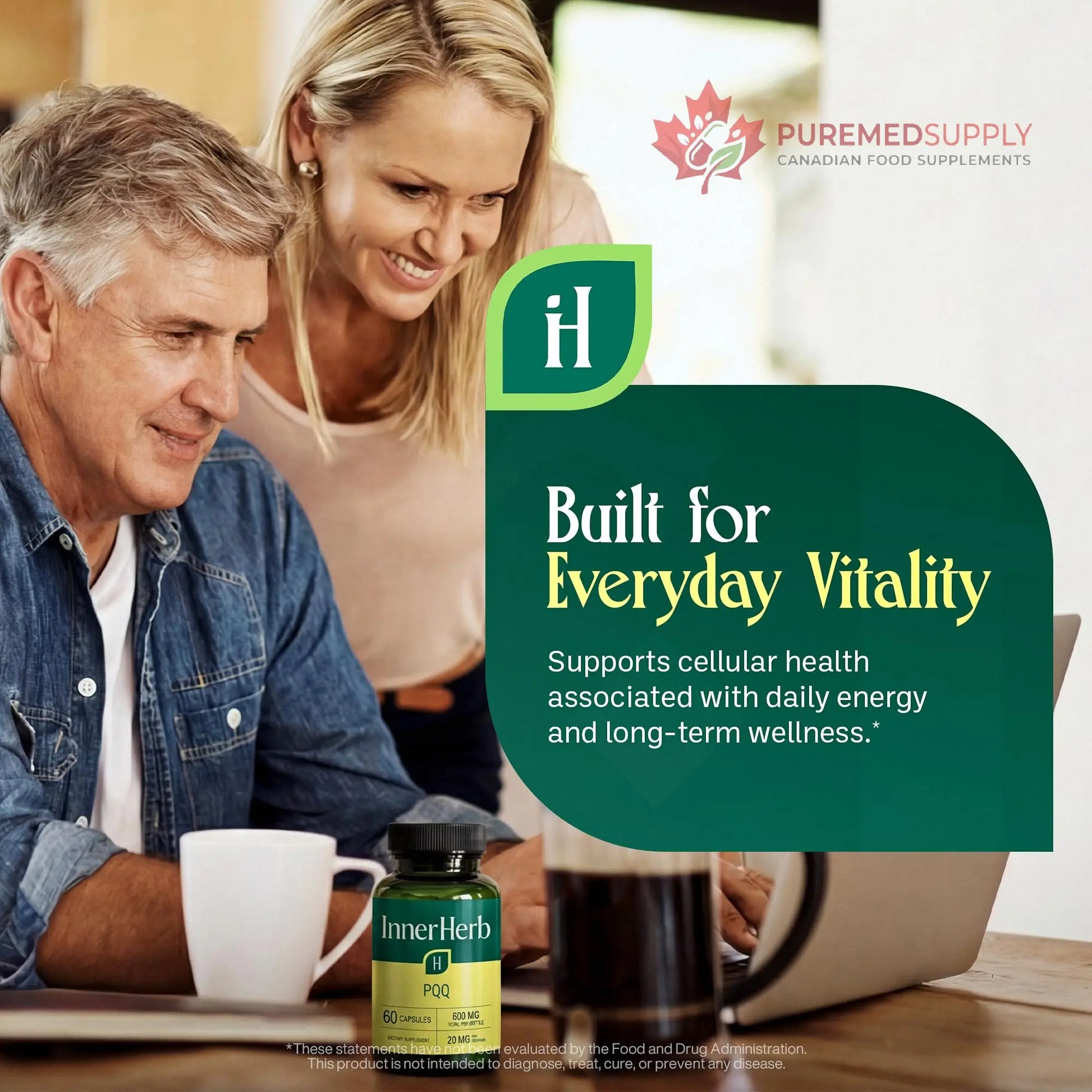 InnerHerb Pyrroloquinoline Quinone PQQ Daily Capsule - Supplement for Adults (60 Capsules, 30 Servings) (20mg Per Serving) InnerHerb buy supplements canada