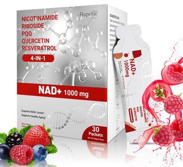 Buporai NAD Supplement 1000 mg Liquid Packets - NAD Supplements for Women & Men with Nicotinamide Riboside, Resveratrol, PQQ, Quercetin - NMNH Supplement Alternative for Anti-Aging, Energy-30 Packets Buporai buy supplements canada
