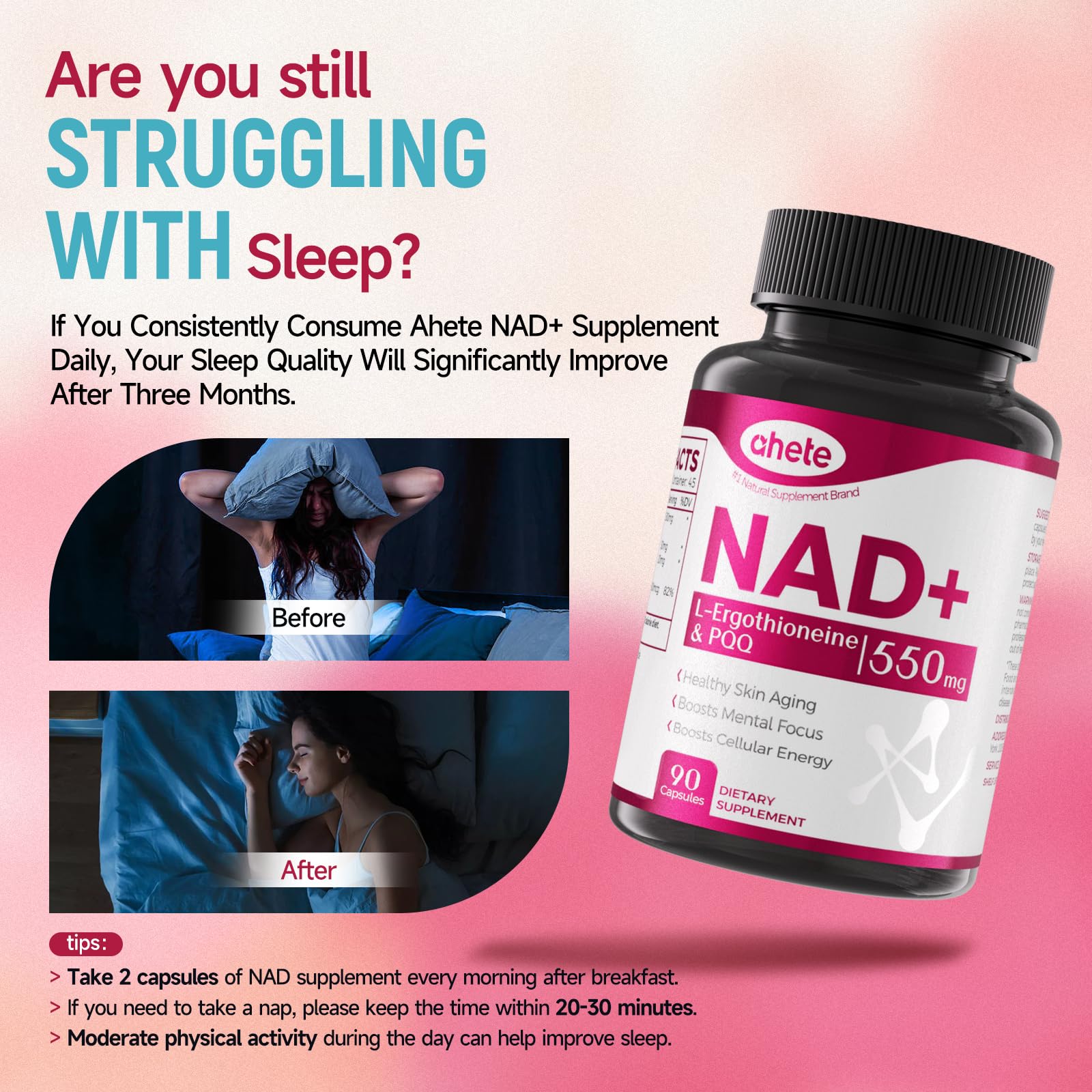 Ahete NAD Supplement with L-Ergothioneine, PQQ, Vitamin B6, and NMNH Supplement - for Cellular Health, Energy Support and Healthy Aging for Women & Men - Vegetarian, Non-GMO, Gluten Free- 90 Capsules Ahete buy supplements canada