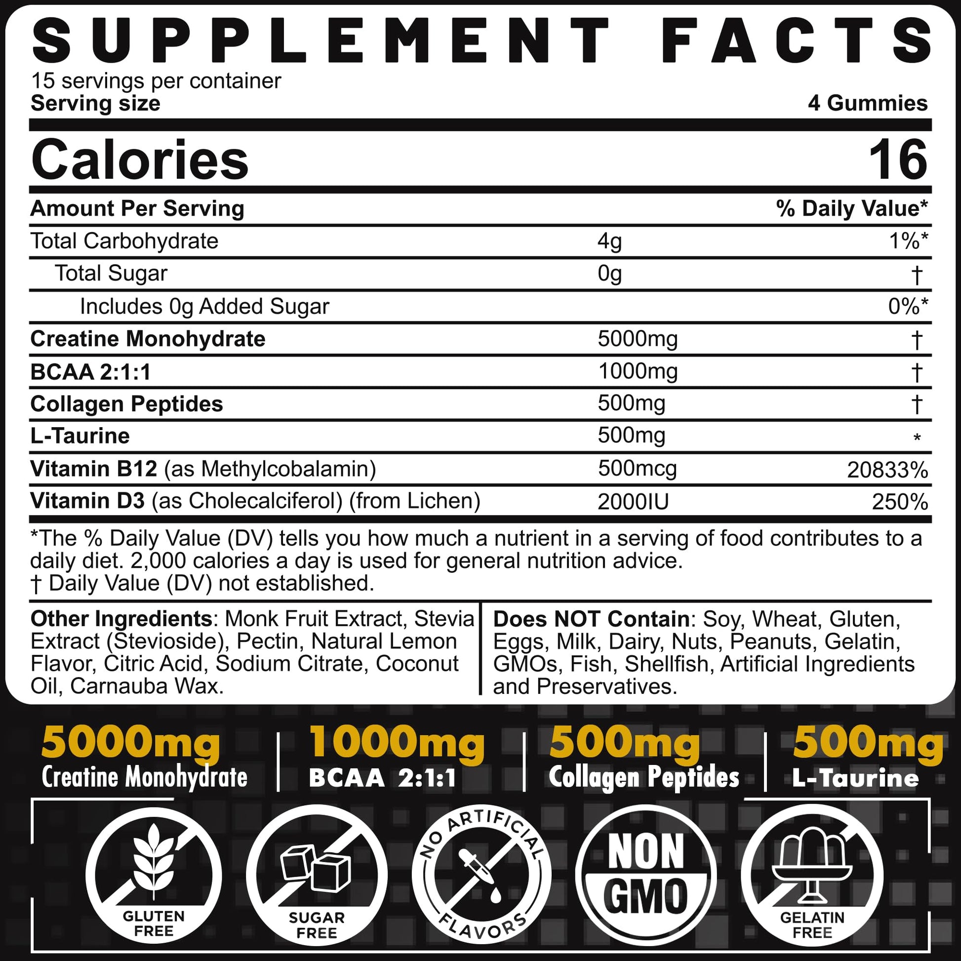Creatine Monohydrate Gummies for Men & Women - with BCAA, Collagen Peptides, L-Taurine, Vitamin B12, D3, Chewables Creatine Monohydrate 5g Per Serving, Natural Lemon Flavor, Sugar Free, 2 Pack EnvyCure buy supplements canada