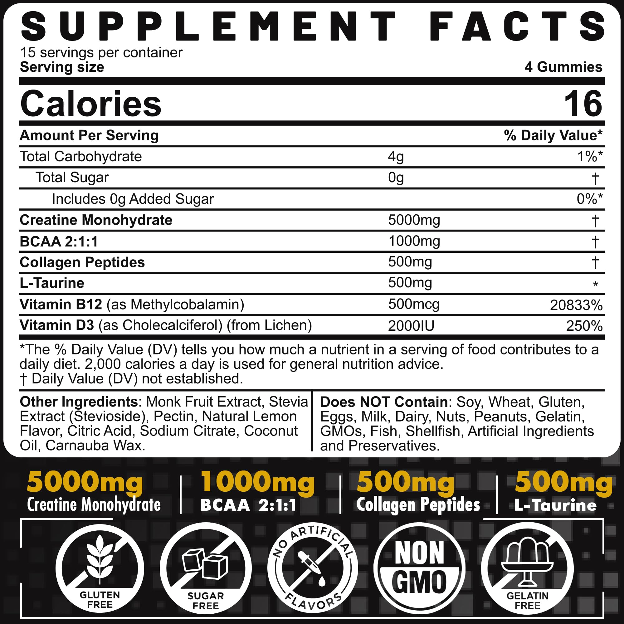 Creatine Monohydrate Gummies for Men & Women - with BCAA, Collagen Peptides, L-Taurine, Vitamin B12, D3, Chewables Creatine Monohydrate 5g Per Serving, Natural Lemon Flavor, Sugar Free, 2 Pack EnvyCure buy supplements canada