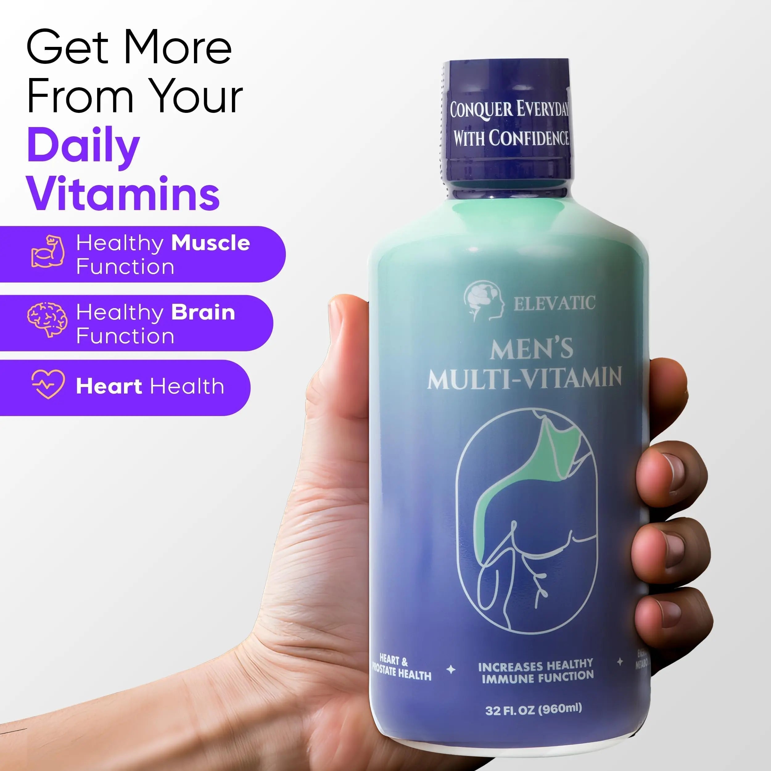 Elevatic Multivitamin for Men | 32 Fl.oz (960ml) | Superior Tasting | All Natural | Energy Booster Liquid Multivitamin Elevatic buy supplements canada