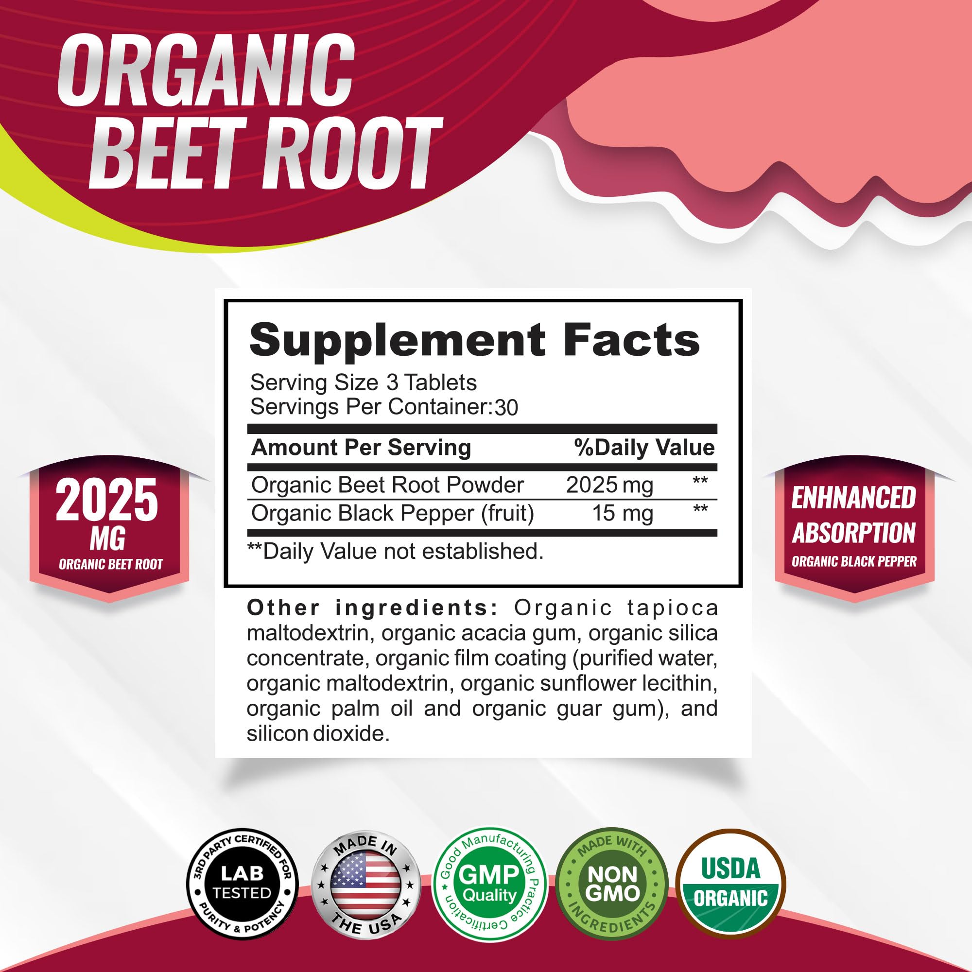 Toplux Organic Beet Root Powder Tablets - 2040mg Natural Nitric Oxide Beets to Support, Energy, Black Pepper Better Absorption, Non-GMO, for Men Women, 90 Tablets Toplux buy supplements canada