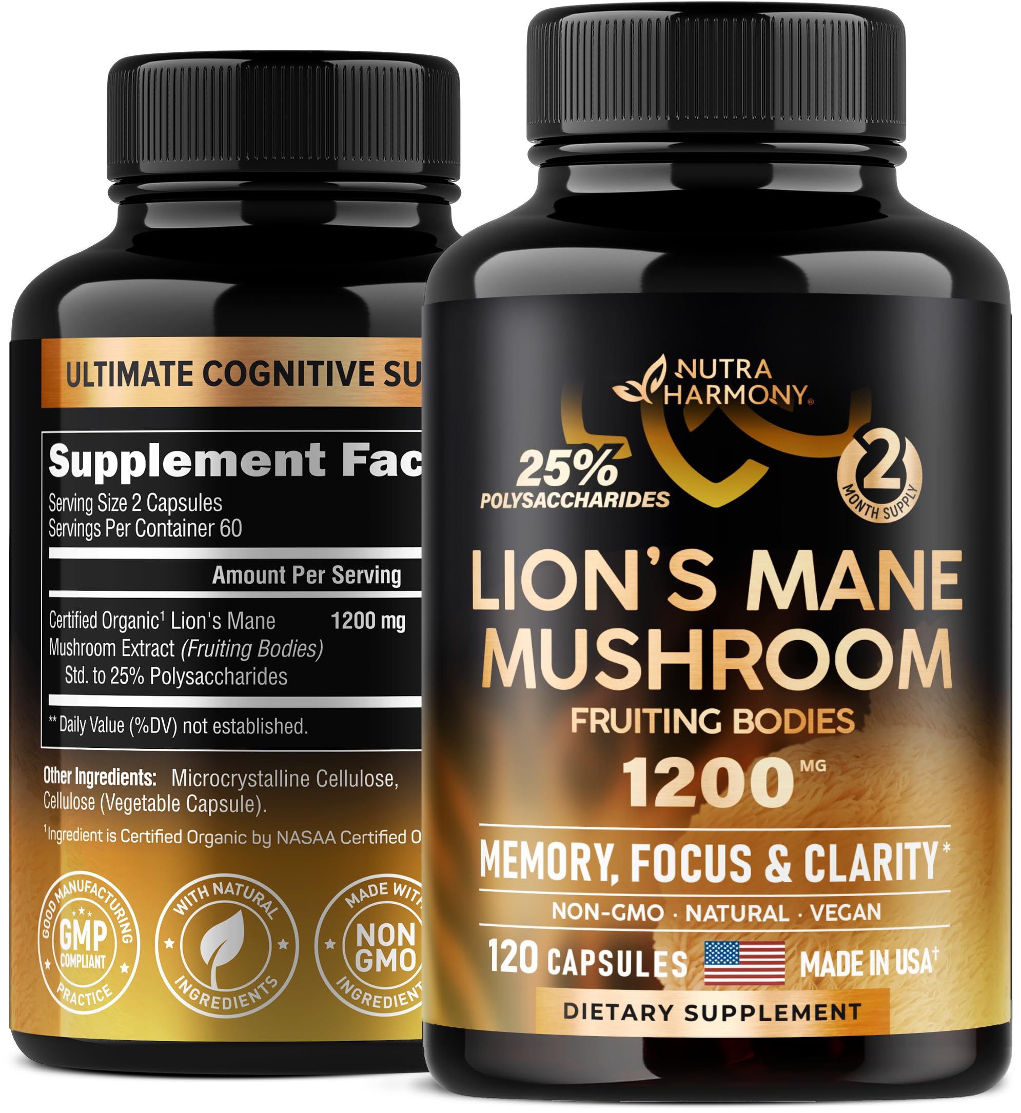 Organic Lions Mane - Certified Mushroom Supplement - Made in USA - Fruiting Bodies NUTRAHARMONY buy supplements canada