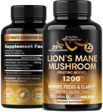 Organic Lions Mane - Certified Mushroom Supplement - Made in USA - Fruiting Bodies NUTRAHARMONY buy supplements canada